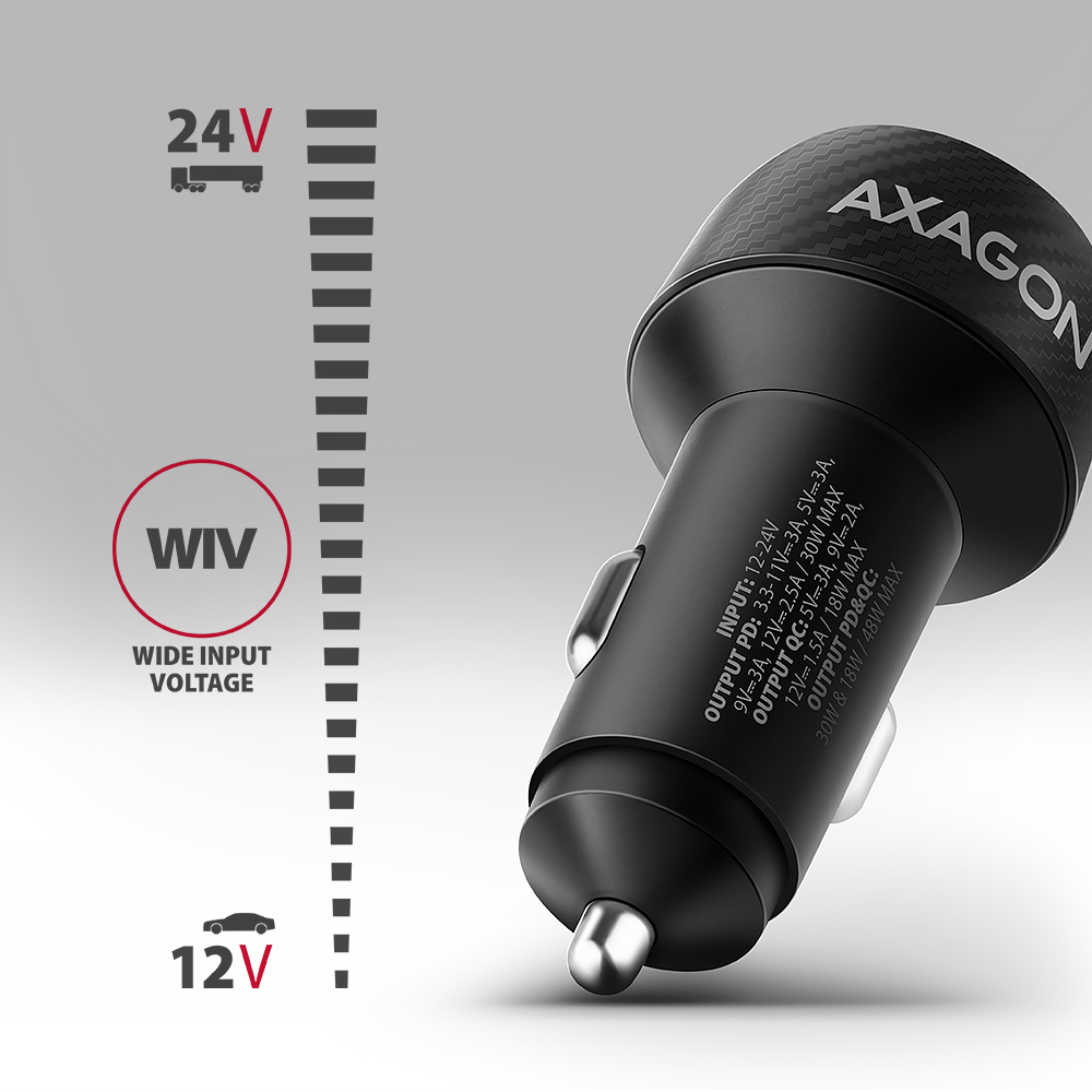 Axagon PWC-PQ48 PD3.0 & QC4+ 2xOUTPUTS car charger 48W