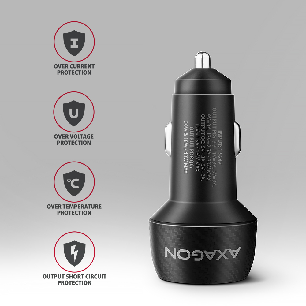 Axagon PWC-PQ48 PD3.0 & QC4+ 2xOUTPUTS car charger 48W