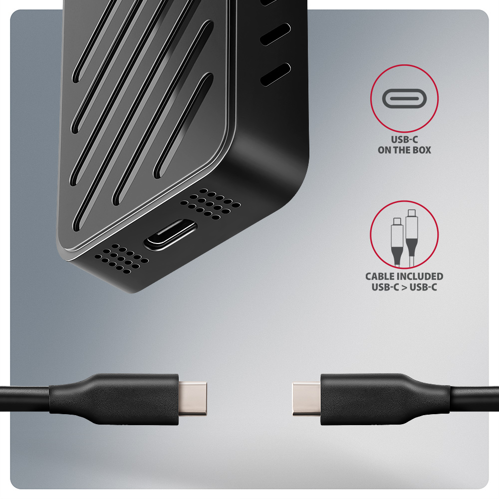 Axagon EEM2-20G NVMe-SSD-Gehuse USB-C 3.2 20 Gbps 2230 - 2280 - schwarz Box esterno SSD Nero M.2