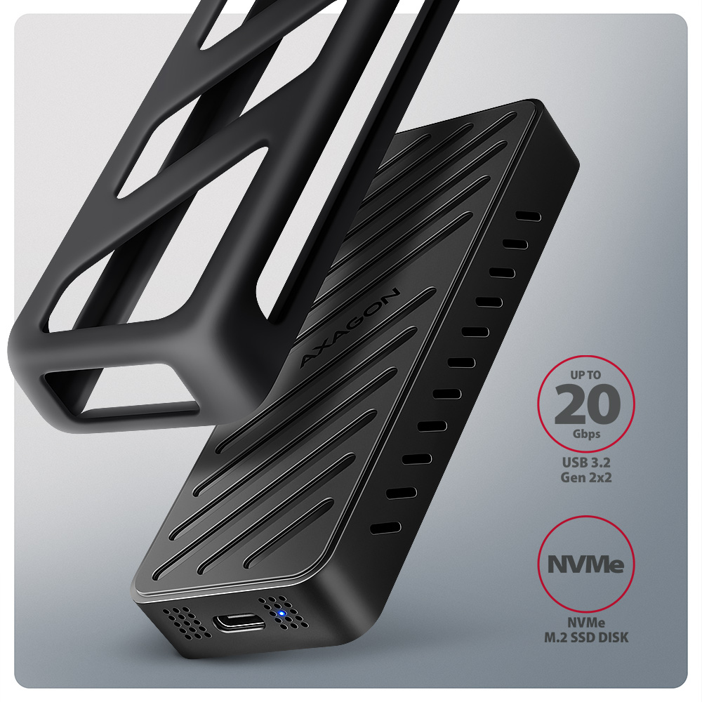 Axagon EEM2-20G NVMe-SSD-Gehuse USB-C 3.2 20 Gbps 2230 - 2280 - schwarz Box esterno SSD Nero M.2