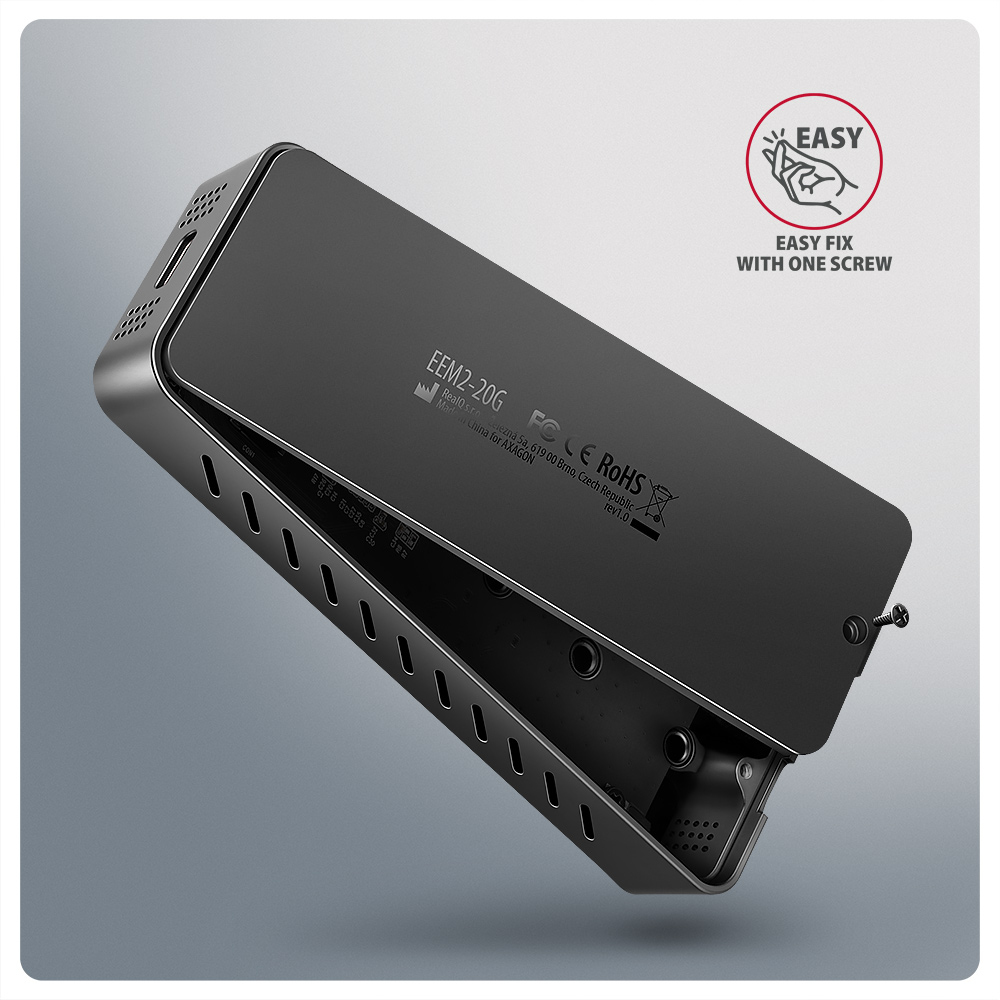 Axagon EEM2-20G NVMe-SSD-Gehuse USB-C 3.2 20 Gbps 2230 - 2280 - schwarz Box esterno SSD Nero M.2