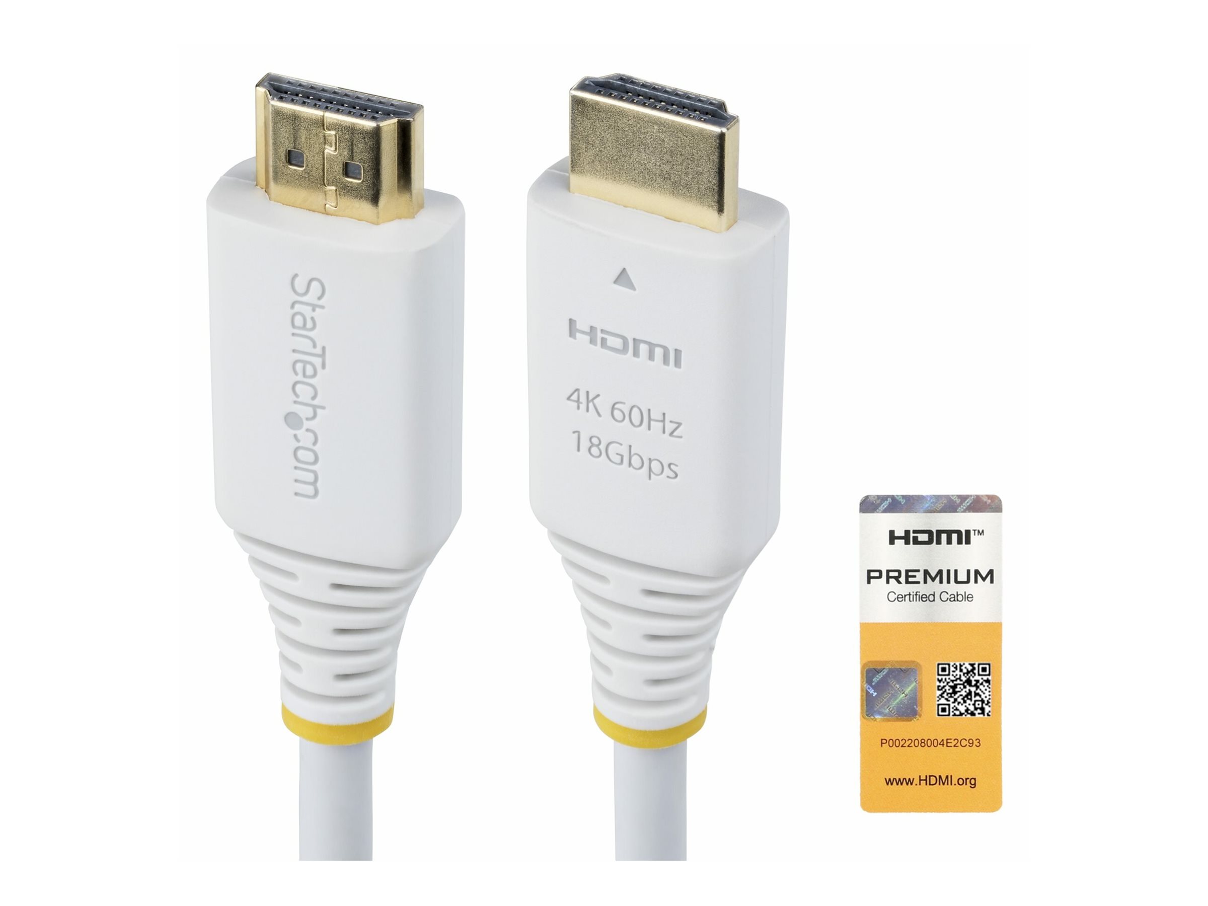 StarTech.com Cble HDMI Haut Dbit Certifi Premium de 3m, 4K 60 Hz/1440p 144 Hz, HDR10/HDCP 2.2/ARC, 18 Gbps, Cble UHD HDMI 2.0 pour Tlviseur/Moniteur/cran, Gaine TPE, Blanc