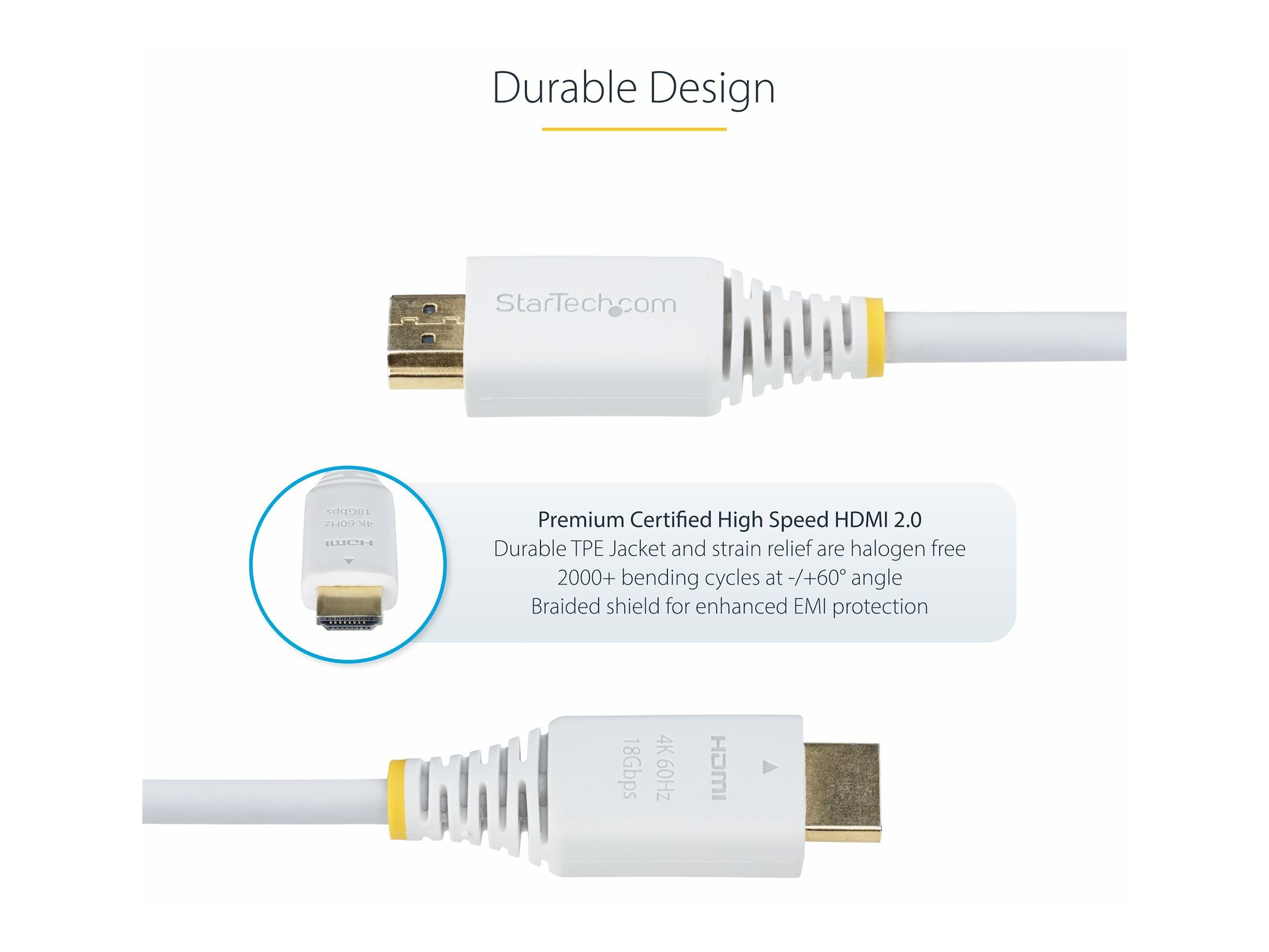StarTech.com Cble HDMI Haut Dbit Certifi Premium de 3m, 4K 60 Hz/1440p 144 Hz, HDR10/HDCP 2.2/ARC, 18 Gbps, Cble UHD HDMI 2.0 pour Tlviseur/Moniteur/cran, Gaine TPE, Blanc