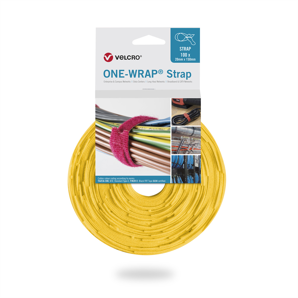 VELCRO ONE-WRAP - L�sbarer Kabelbinder - Polypropylen (PP) - Velcro - Gelb - 150 mm - 20 mm - 100 St�ck(e)
