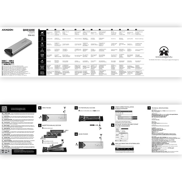 Axagon EEM2-UG2 caja para disco duro externo Caja externa para unidad de estado slido (SSD) Negro, Gris M.2