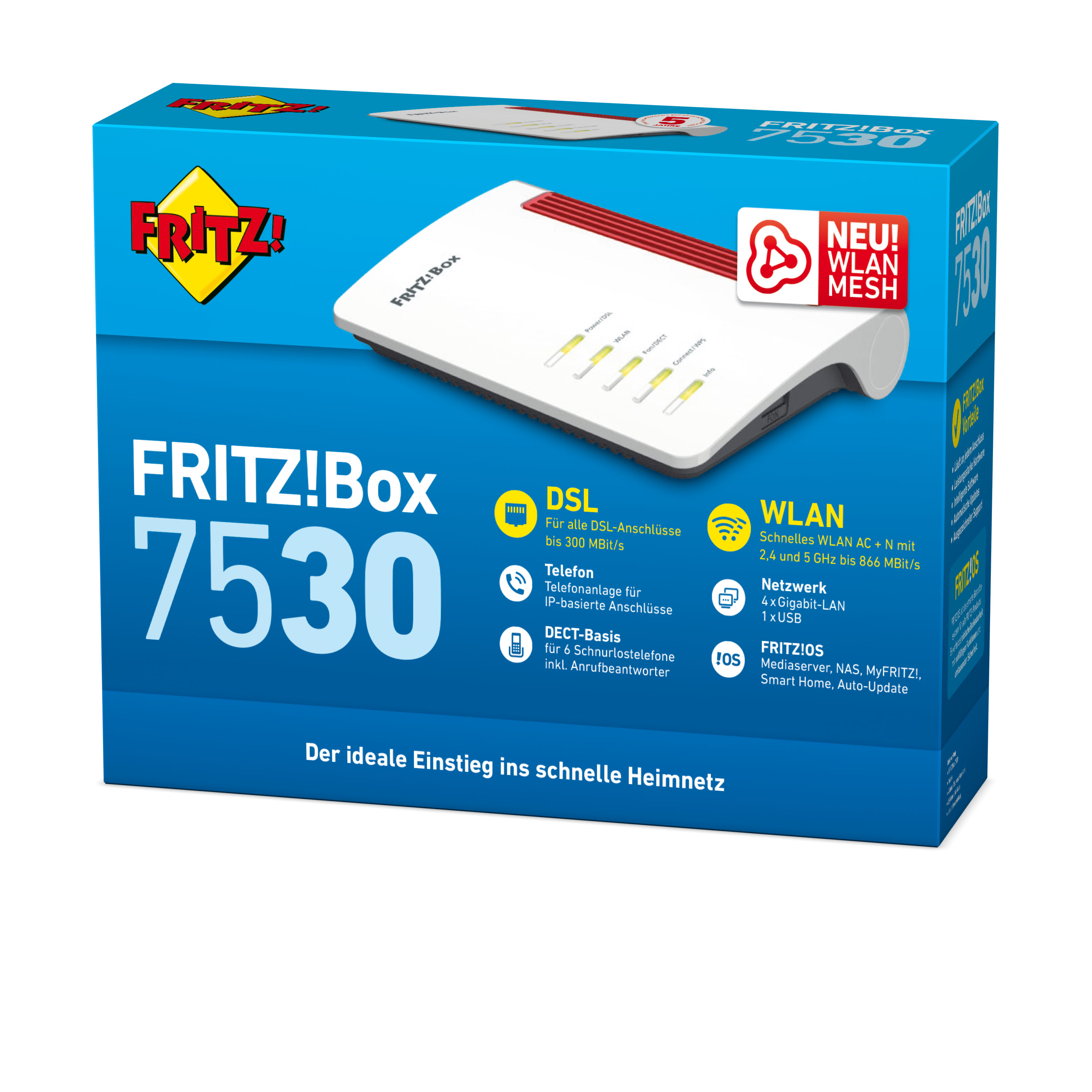 AVM FRITZ!Box 7530 wireless router Gigabit Ethernet Dual-band (2.4 GHz / 5 GHz) Black, Red, White
