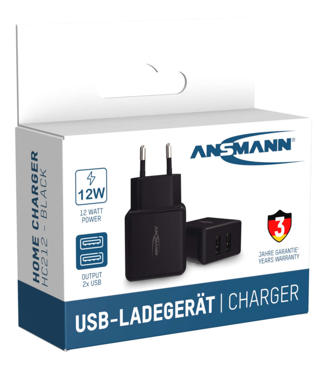 Ansmann HC212 - Netzteil - 12 Watt - 2400 mA - 2 Ausgabeanschlussstellen (USB)