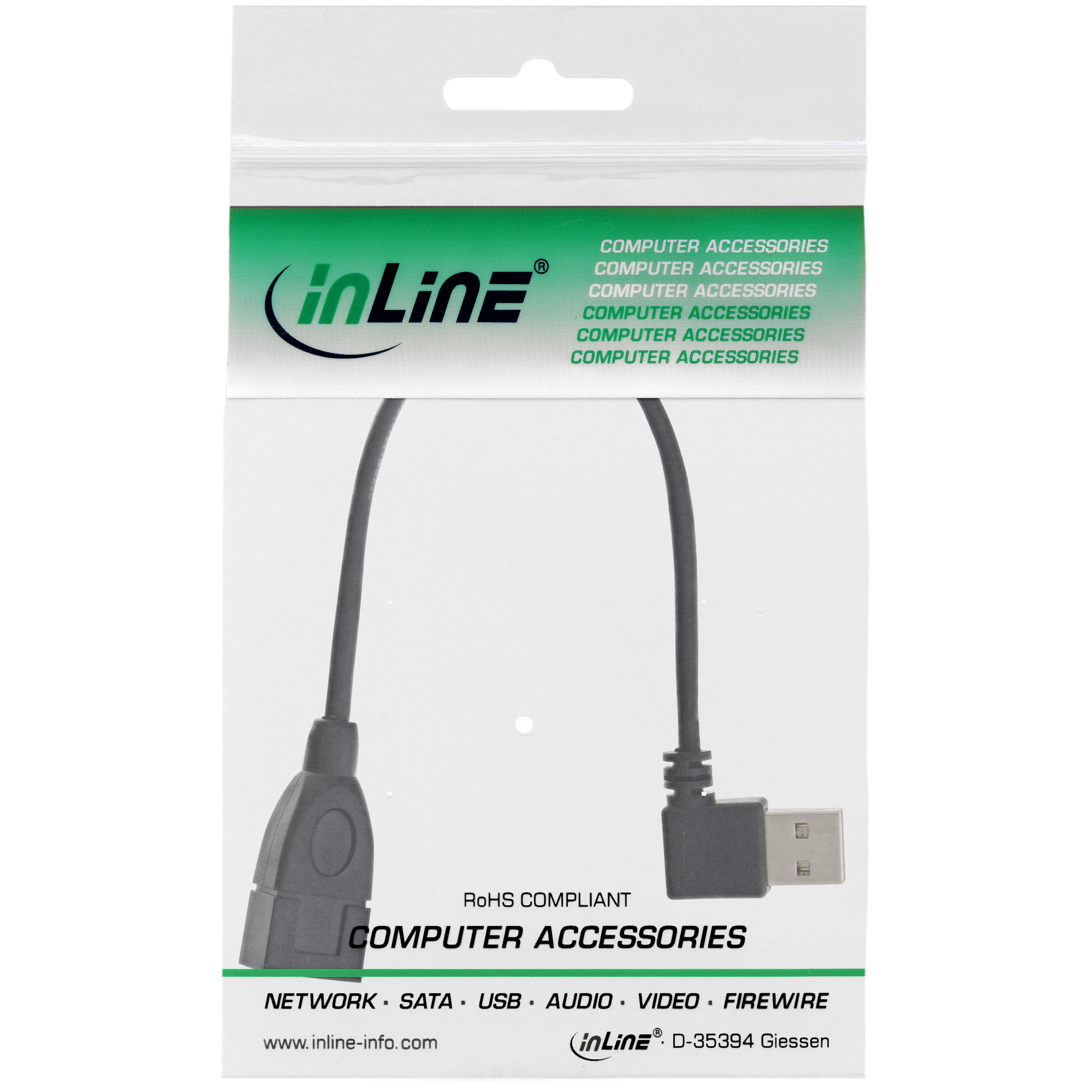 InLine USB A/USB A M/F 0.2m cable USB 0,2 m USB 2.0 Negro