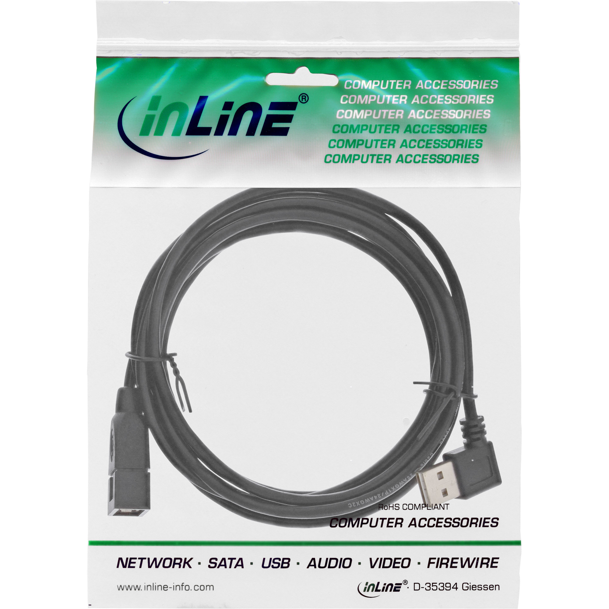 InLine USB A/USB A M/F 0.2m cable USB 0,2 m USB 2.0 Negro