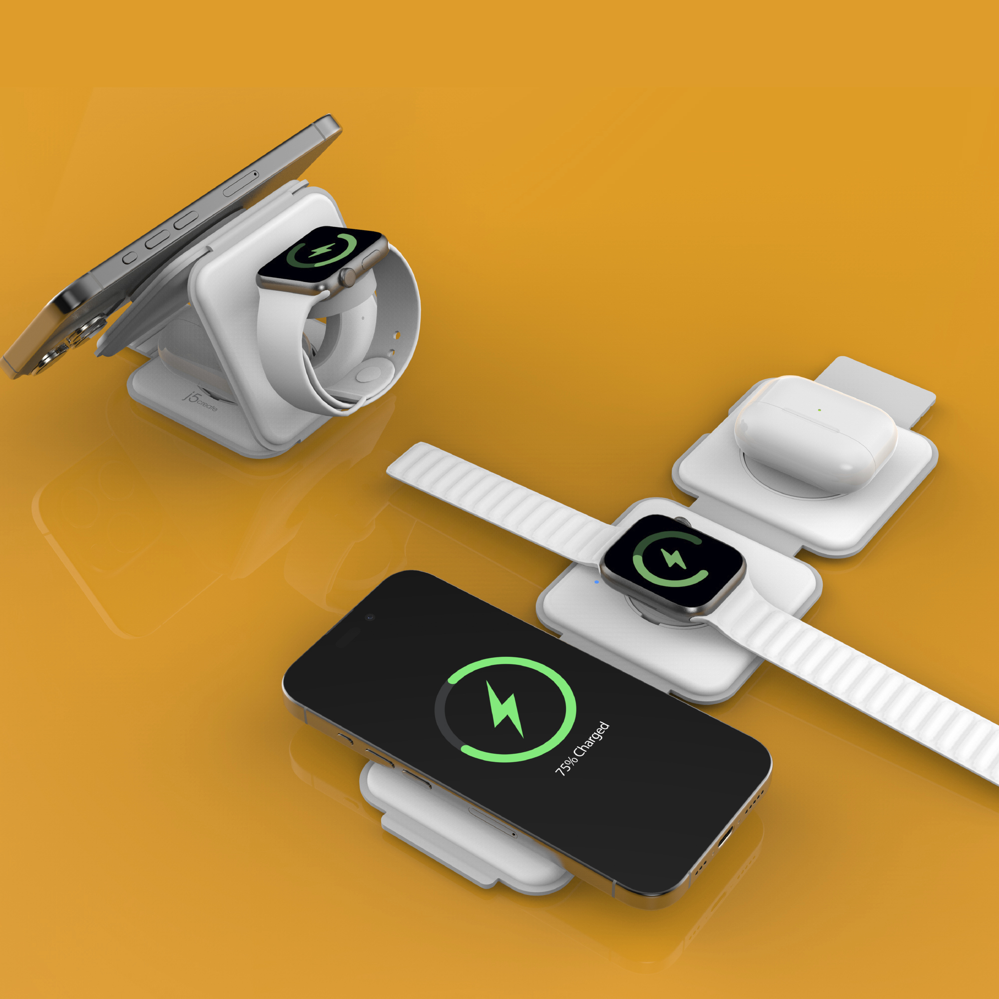 j5create JUPW3415 Cuffie, Smartphone, Orologio intelligente Bianco USB Carica wireless Ricarica rapida Interno