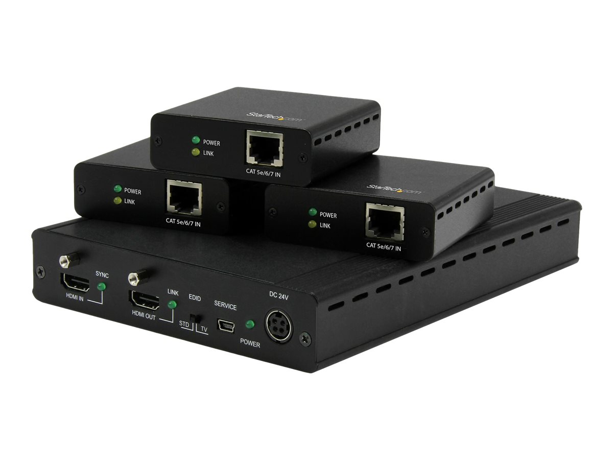 StarTech.com 3-Port HDBaseT Extender Kit with 3 Receivers - 1x3 HDMI over CAT5e Splitter - Up to 4K