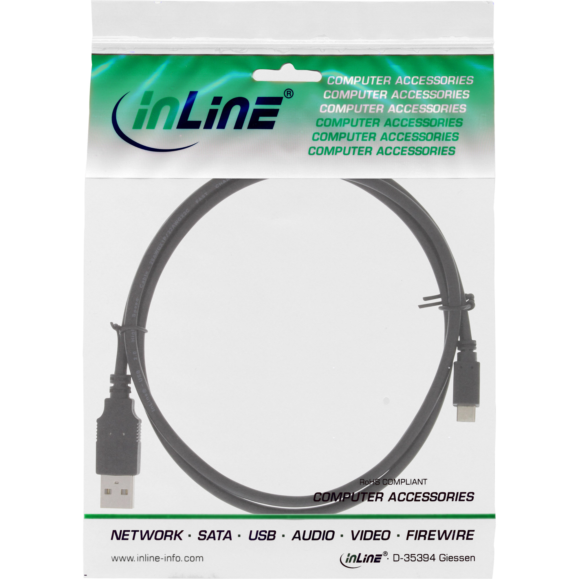 InLine USB A/Micro-B USB, 1 m cble USB USB 2.0 Micro-USB B Noir