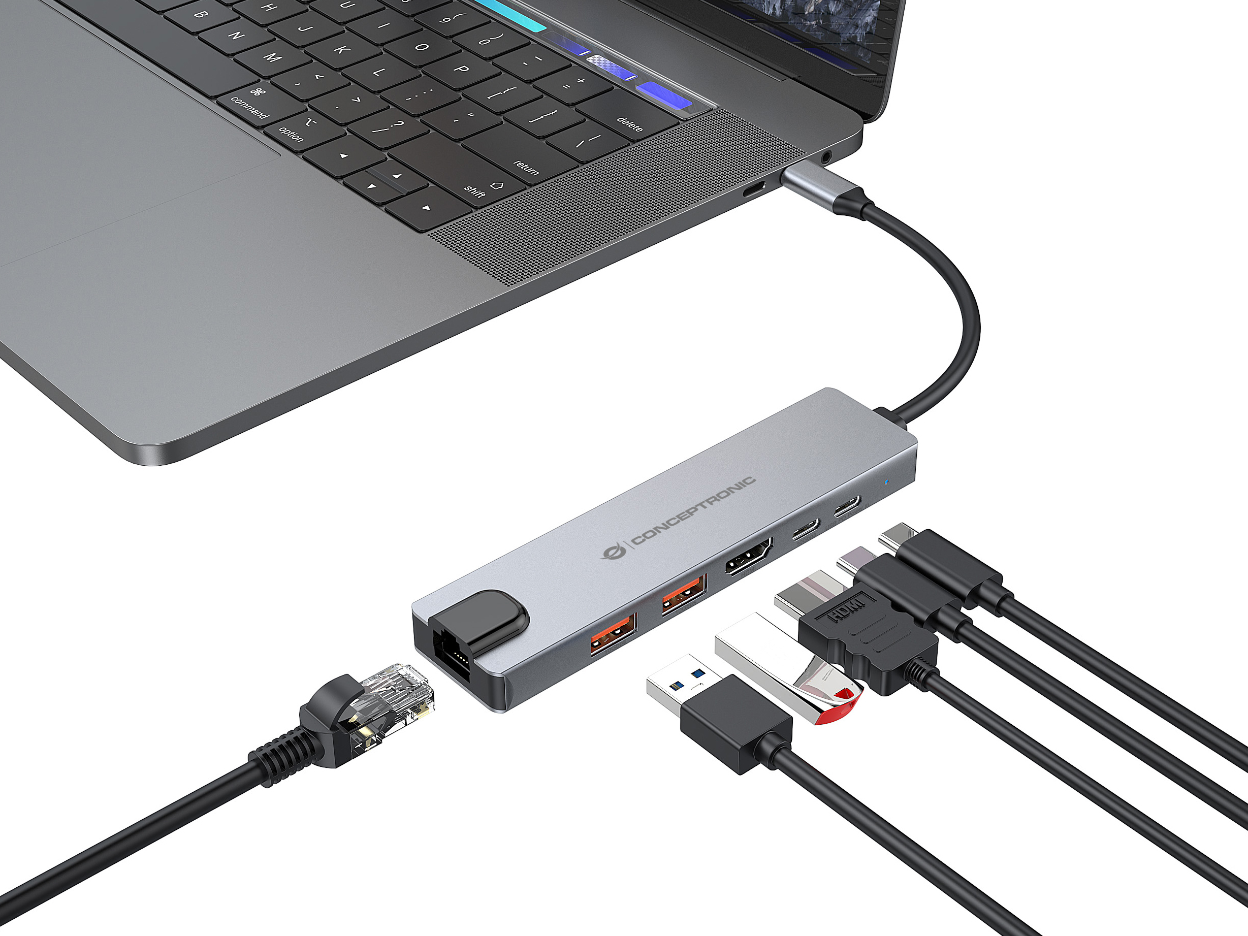 Conceptronic Dock 6-in-1 USB-C->HDMI 2xUSB-A USB-C GbE 140W