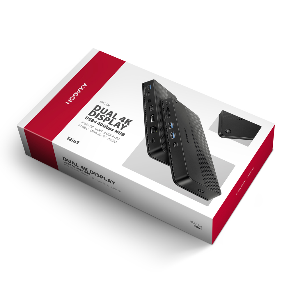 Axagon HMC-U4 laptop dock/port replicator Wired USB4 Black