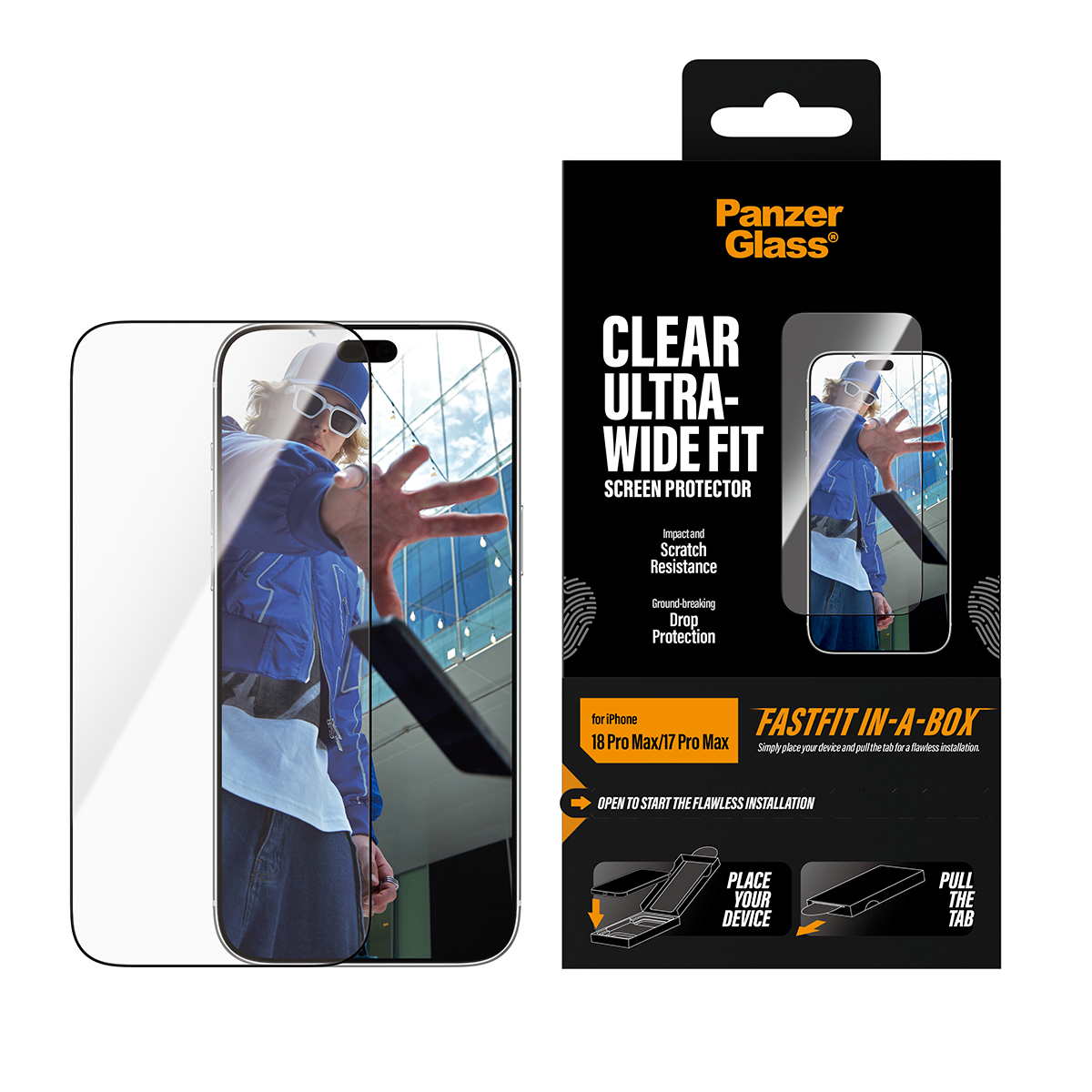 PanzerGlass Bildschirmschutz f�r Handy - ultra-breite Passform mit FASTFIT IN-A-BOX