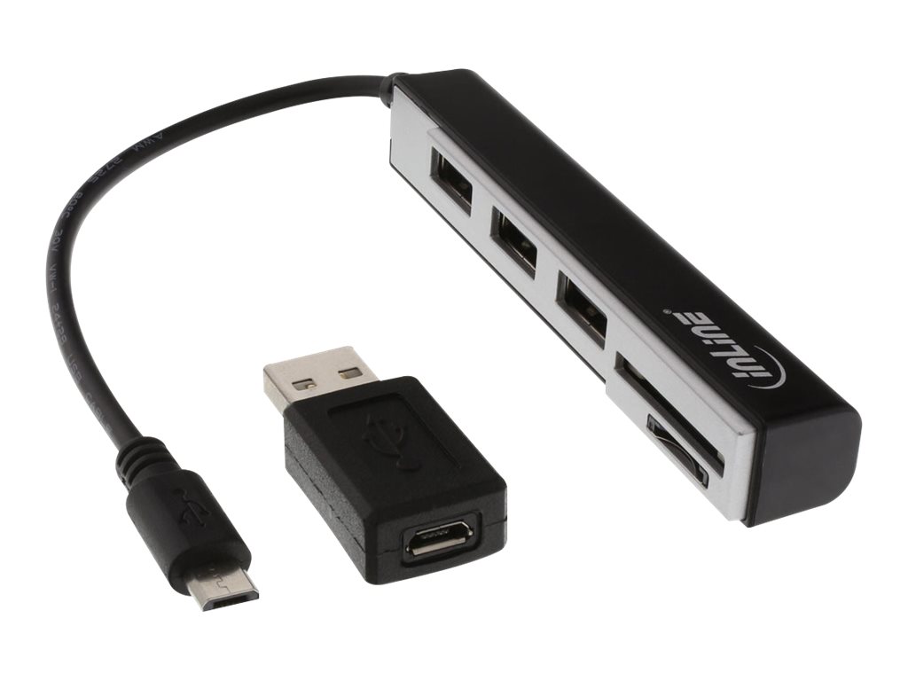 InLine USB OTG Cardreader & 3 Port USB 2.0 Hub for SDXC & microSD + adapter