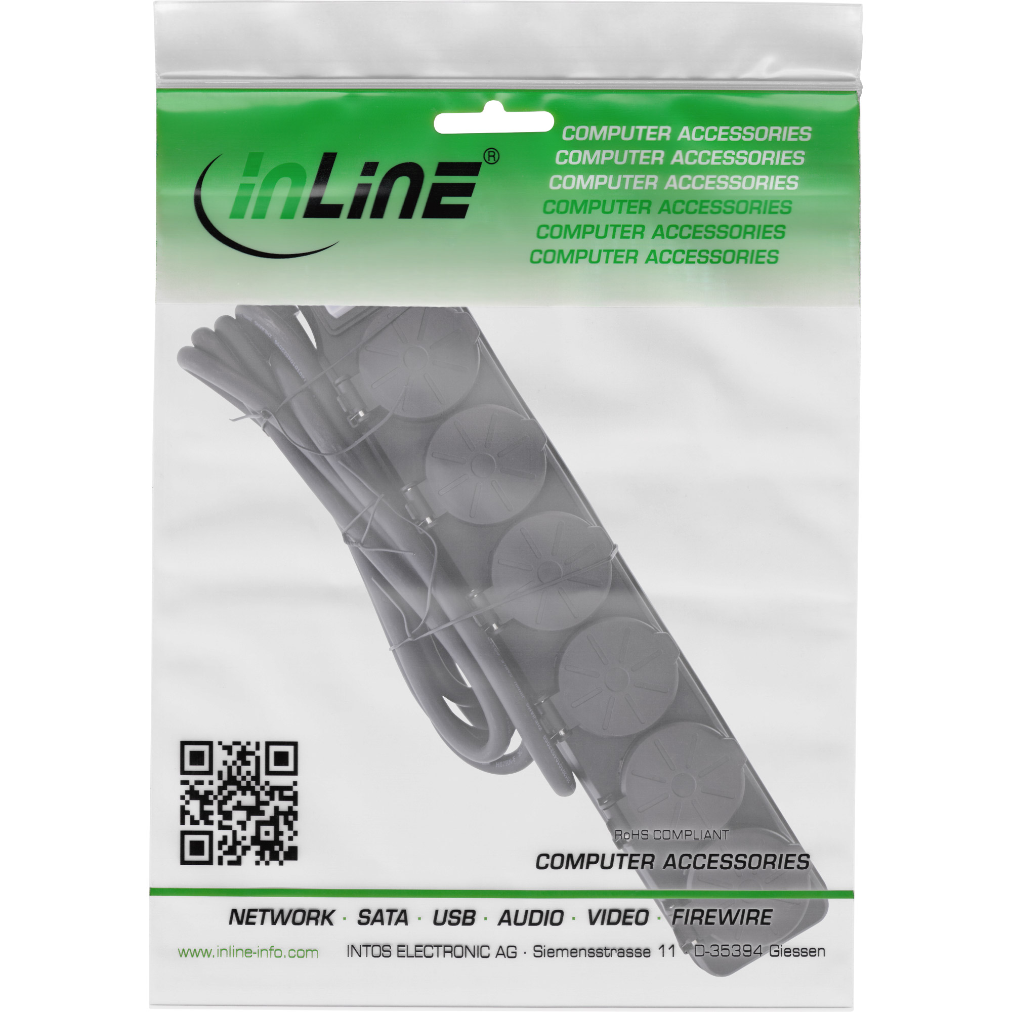 InLine Outdoor-Steckdosenleiste - 6-fach Schutzkontakt - IP44 - mit Schalter - 3m