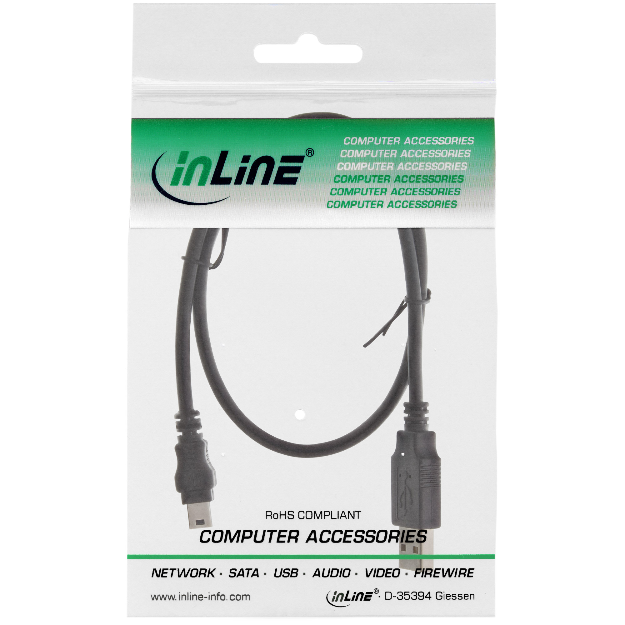 InLine USB 2.0 Mini Cable USB Type A male / Mini B male, 5pin, black, 0.3m