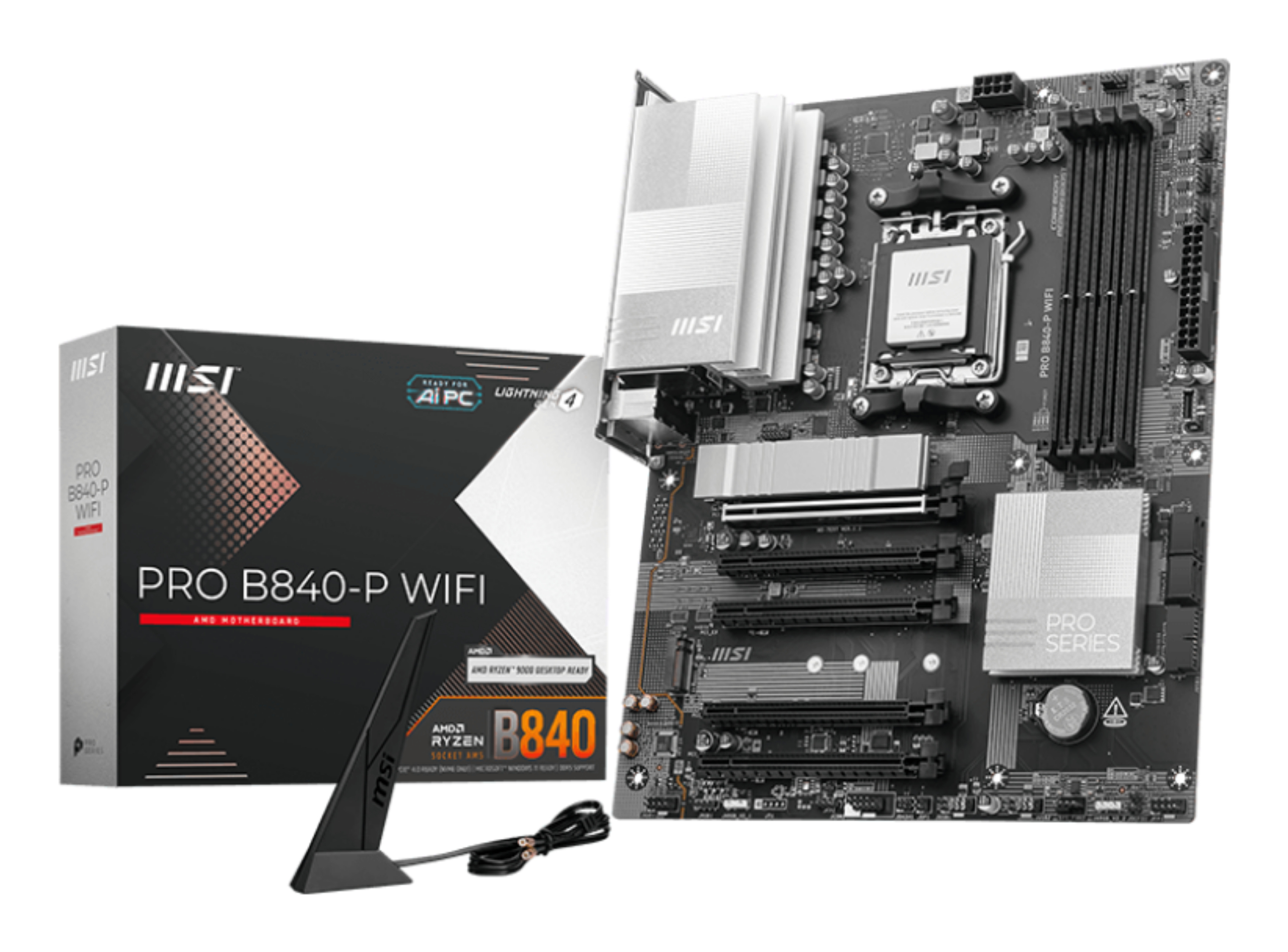 MSI MB Sc AM5 PRO B840-P WIFI - AMD B840 - 4xDDR5 - 1xHDMI - WiFi - ATX - Mainboard - AMD Sockel AM5 (Ryzen Zen4)