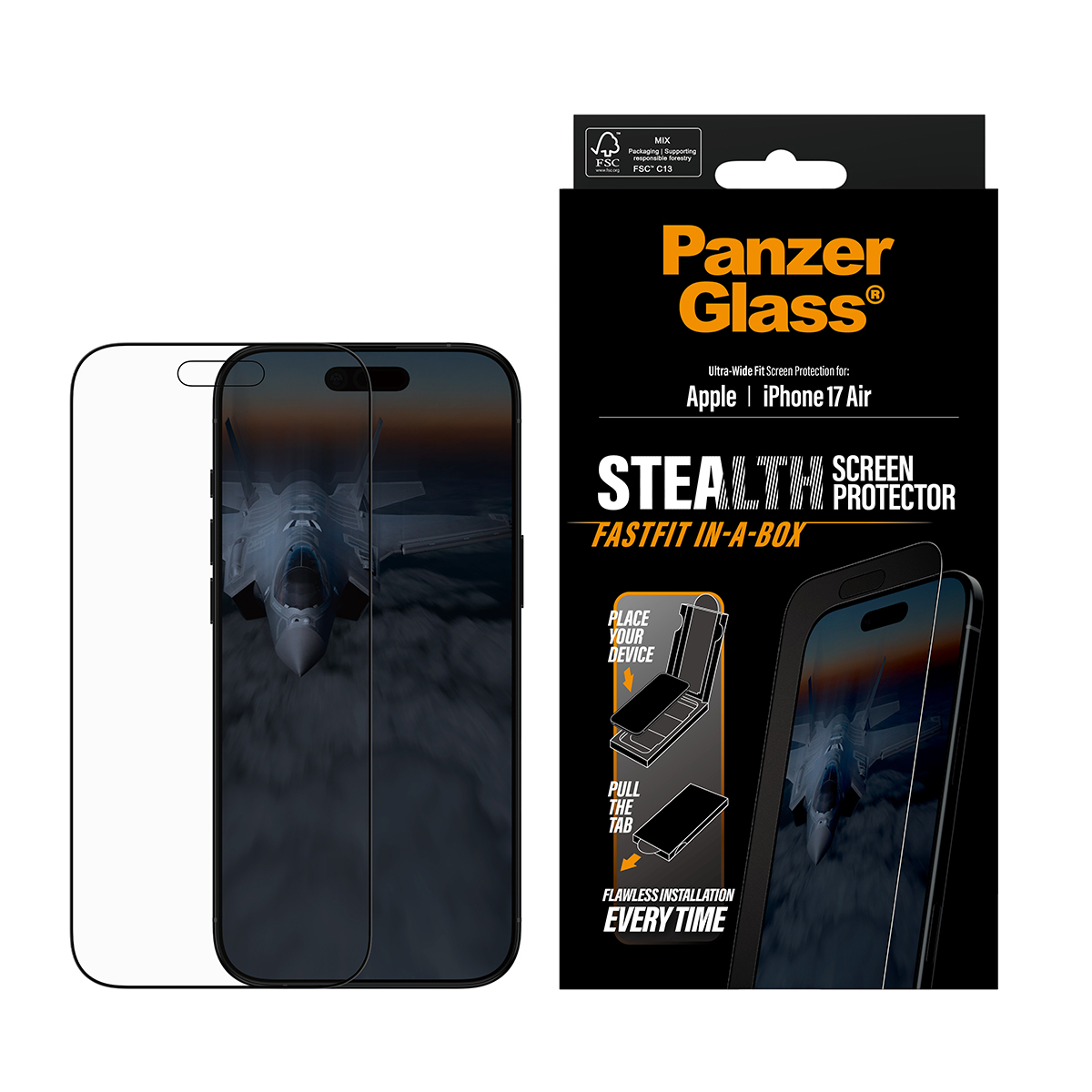 PanzerGlass Stealth Screen Protector w. black Frame iPhone 17 Air Ultra-Wide Fit