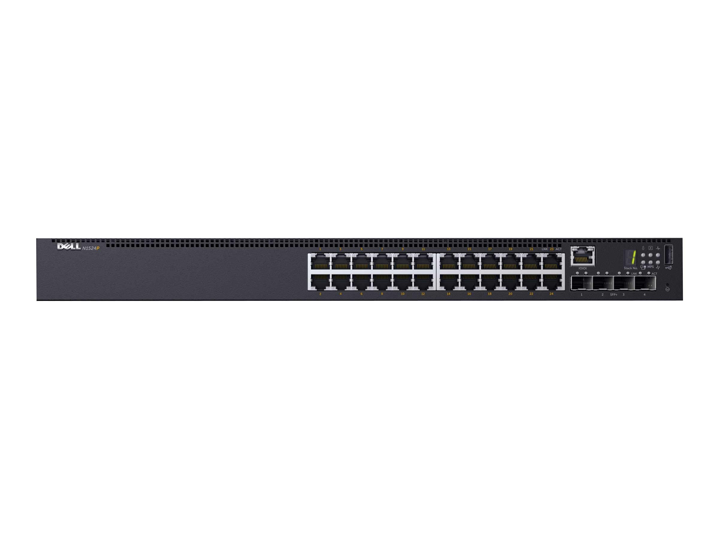 Dell Networking N1524P - Switch - L2+ - managed - 24 x 10/100/1000 + 4 x 10 Gigabit SFP+ - Luftstrom von vorne nach hinten - an Rack montierbar - PoE+ (30.8 W)