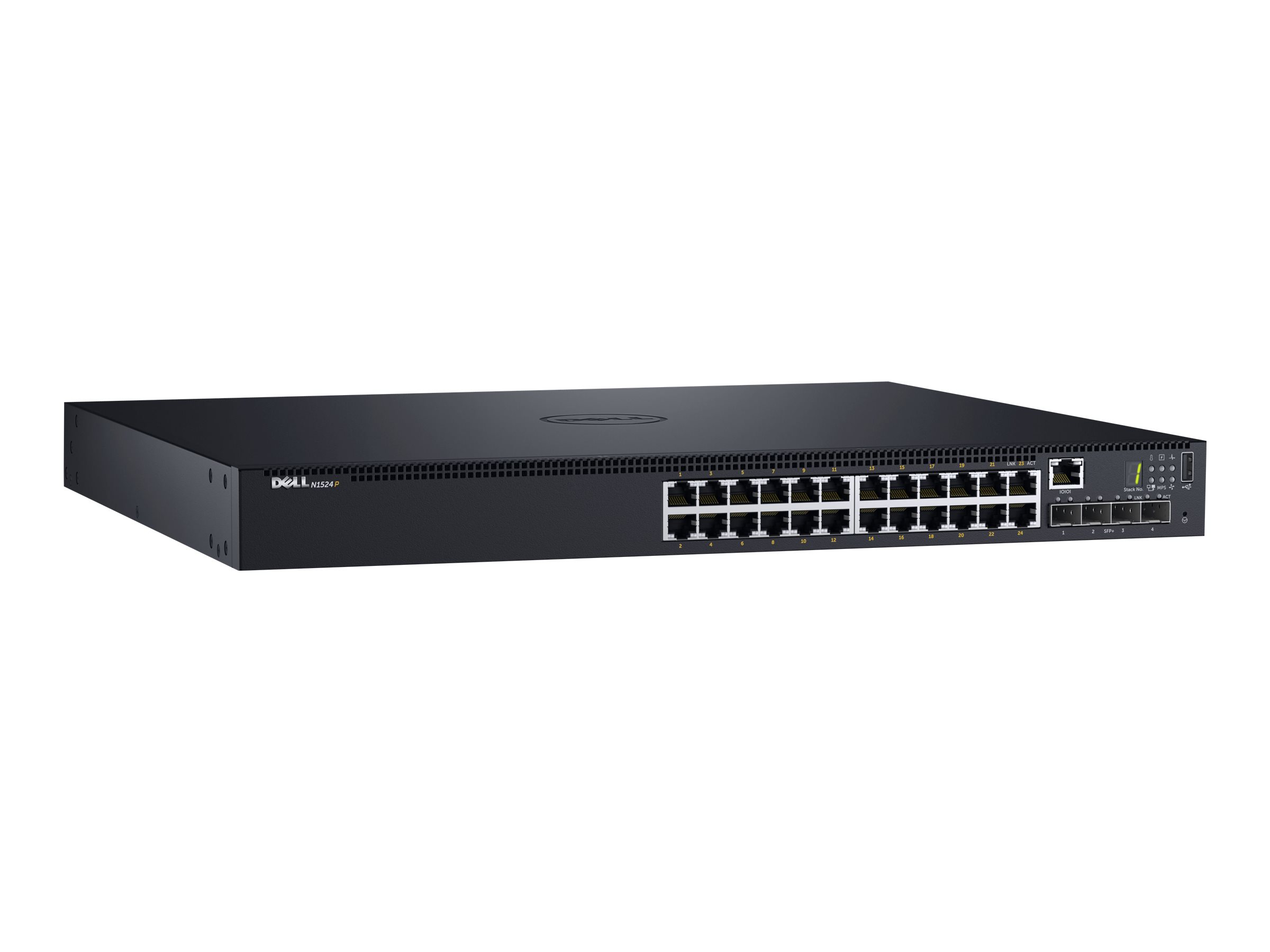 Dell Networking N1524P - Switch - L2+ - managed - 24 x 10/100/1000 + 4 x 10 Gigabit SFP+ - Luftstrom von vorne nach hinten - an Rack montierbar - PoE+ (30.8 W)