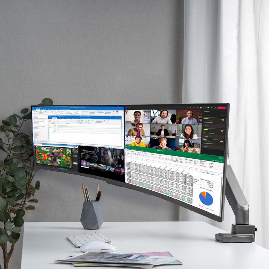 V7 DM1HDS soporte para monitor 124,5 cm (49) Negro, Plata Escritorio