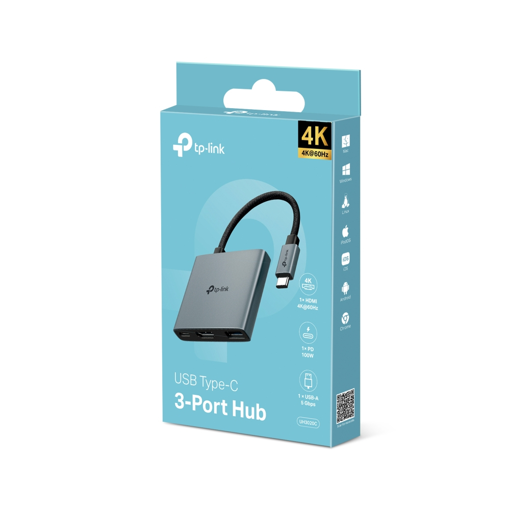 TP-Link UH3020C hub & concentrateur USB Type-C 5000 Mbit/s Gris