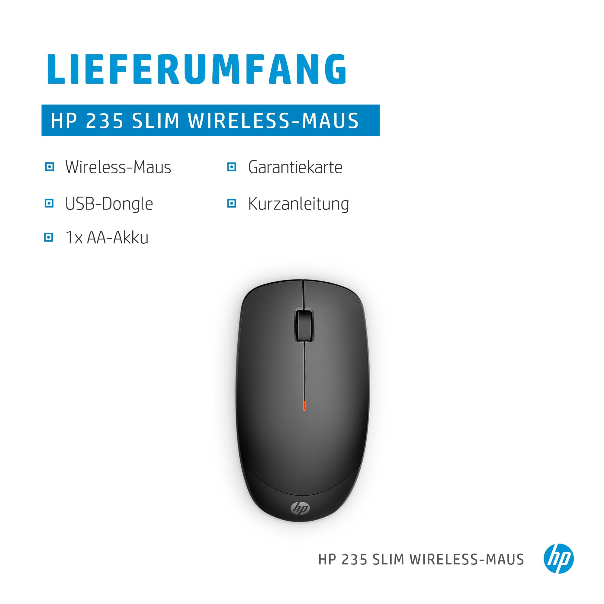 HP 235 Slim - Maus - optisch - 3 Tasten - kabellos - 2.4 GHz - kabelloser Empf�nger (USB)