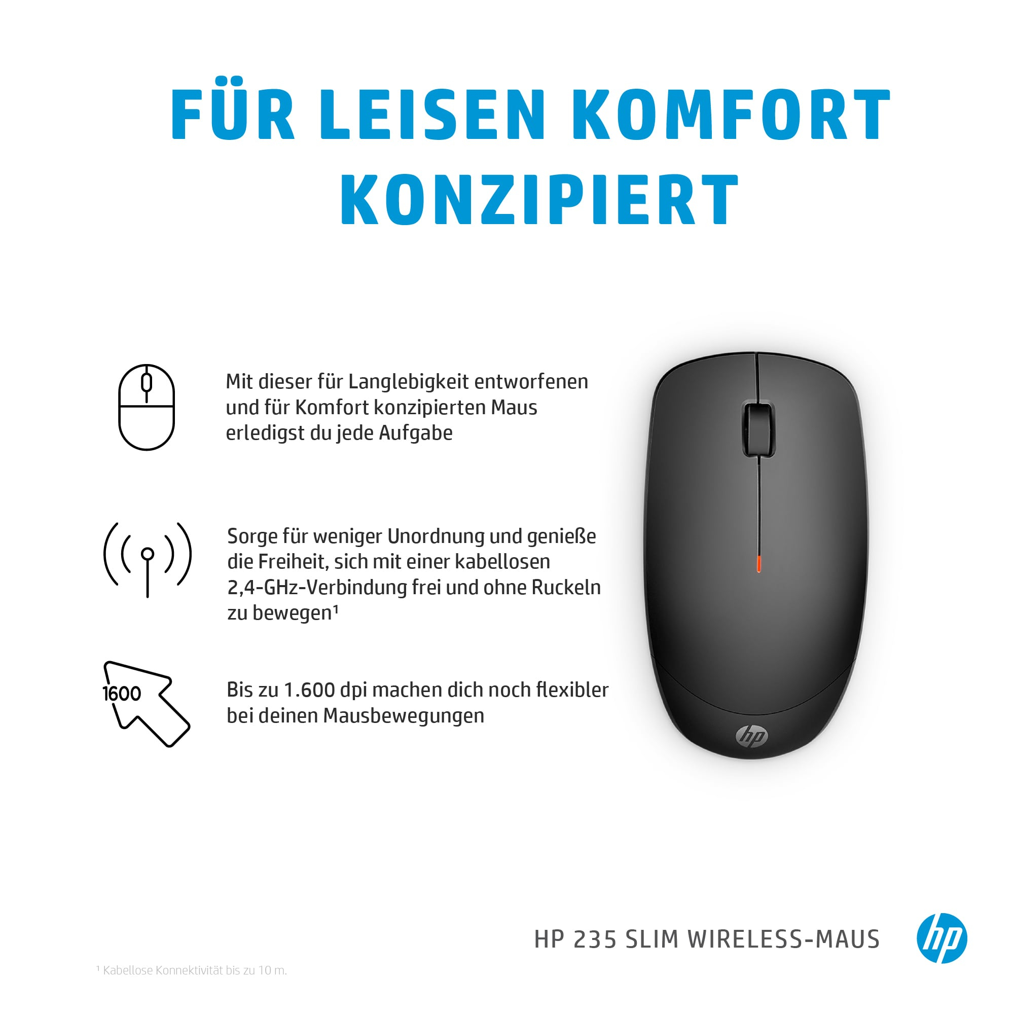HP 235 Slim - Maus - optisch - 3 Tasten - kabellos - 2.4 GHz - kabelloser Empf�nger (USB)