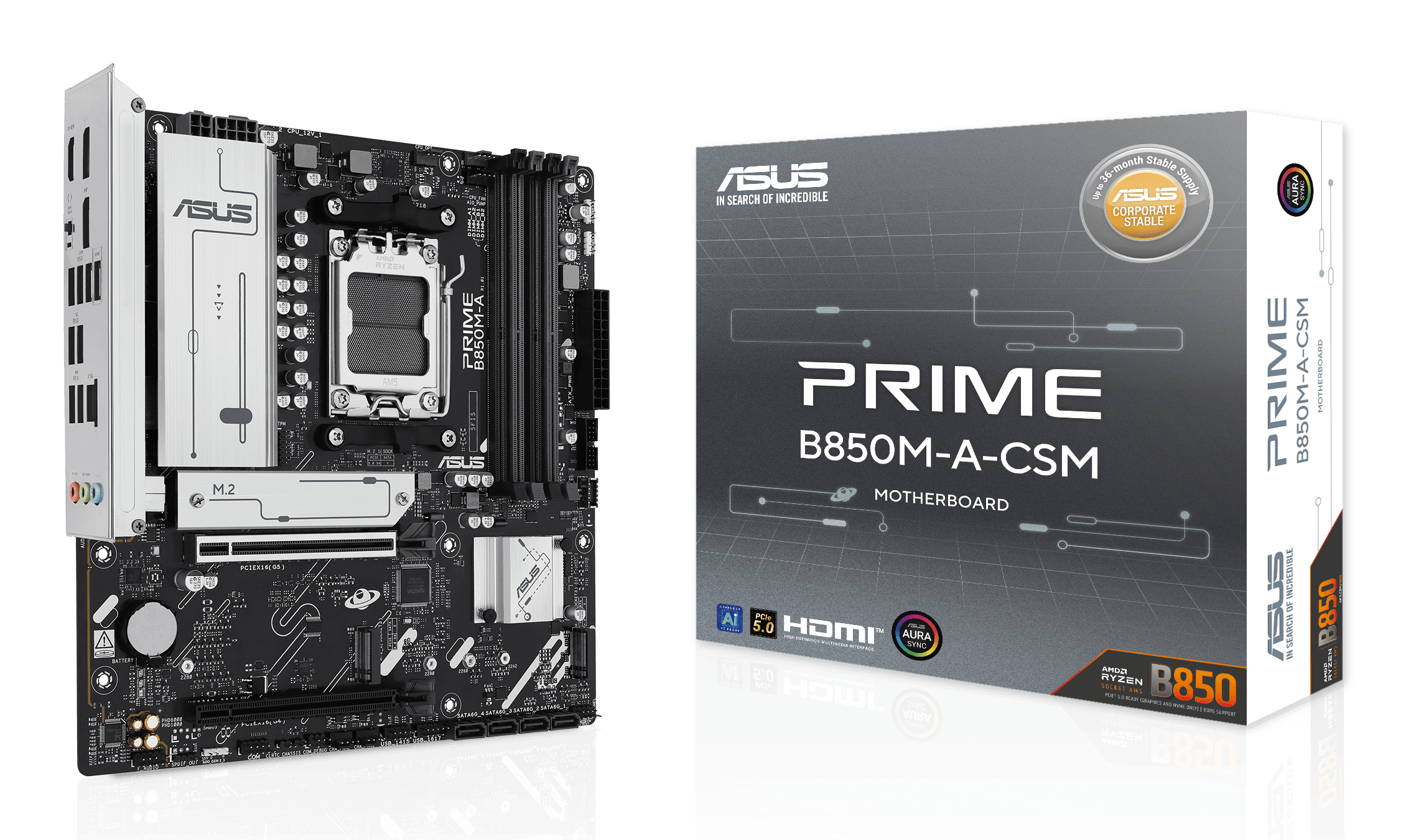 ASUS MB ASUS PRIME B850M-A-CSM (AMD,AM5,DDR5,mATX) - AMD Sockel AM5 (Ryzen Zen4) - Micro/Mini/Flex-ATX