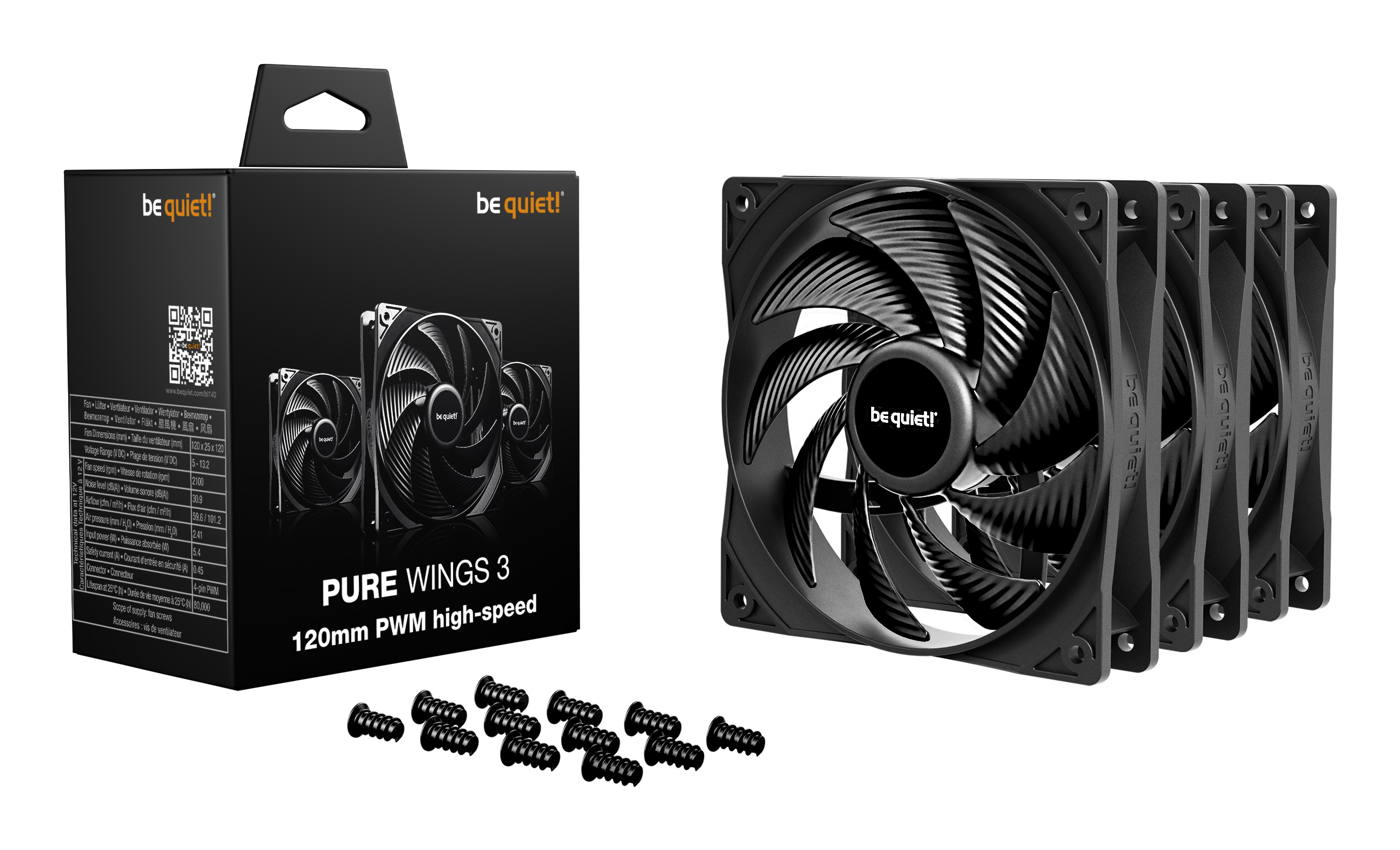Be Quiet! Pure Wings 3 120mm PWM high-speed 3-Pack schwarz 3er-Pack 120 mm - Geh�use-L�fter - 30,9 dB
