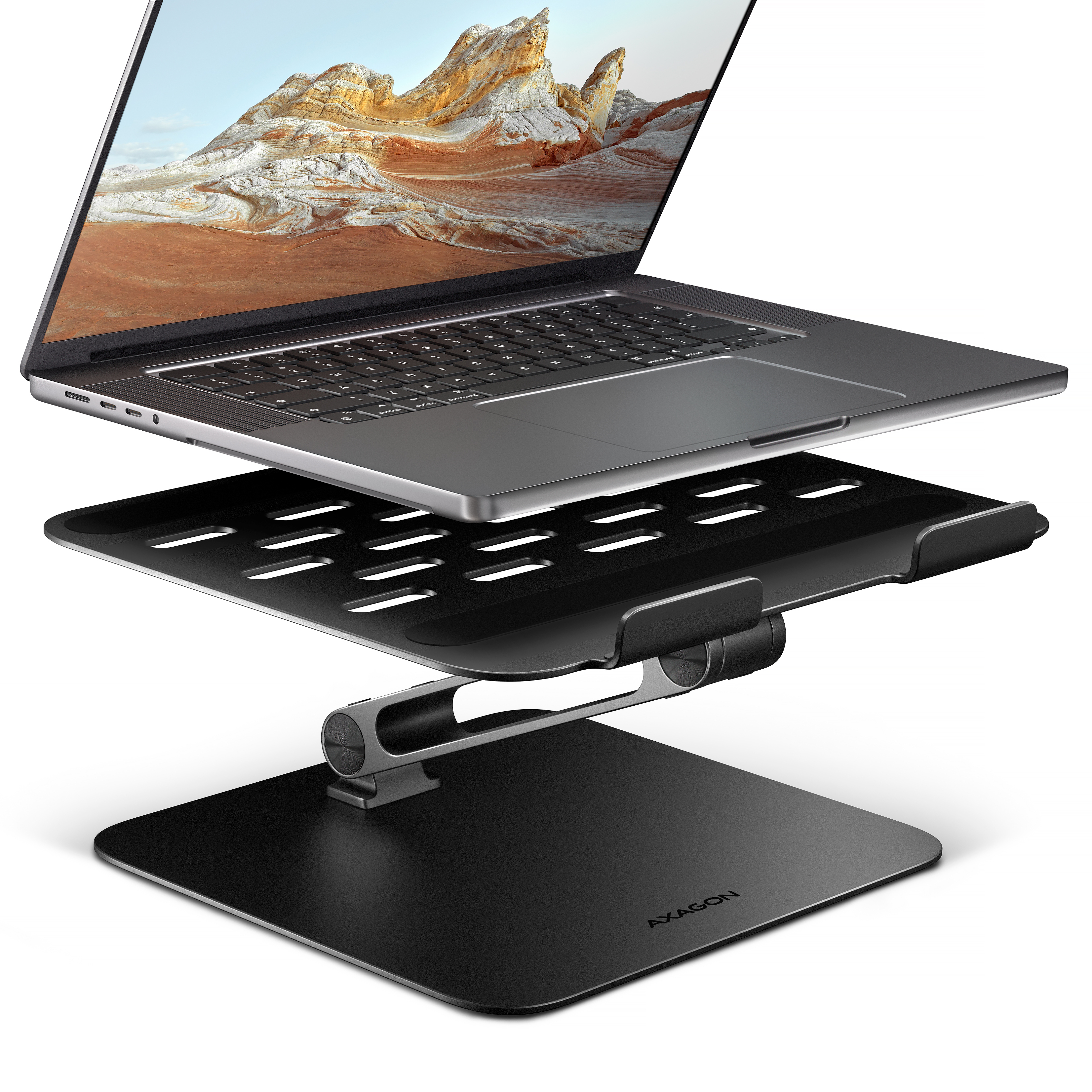 Axagon STND-LQB Laptop-St�nder, Doppelgelenk, h�henverstellbar, faltbar Soporte para ordenador port�til y tableta Negro 43,9 cm (17.3)