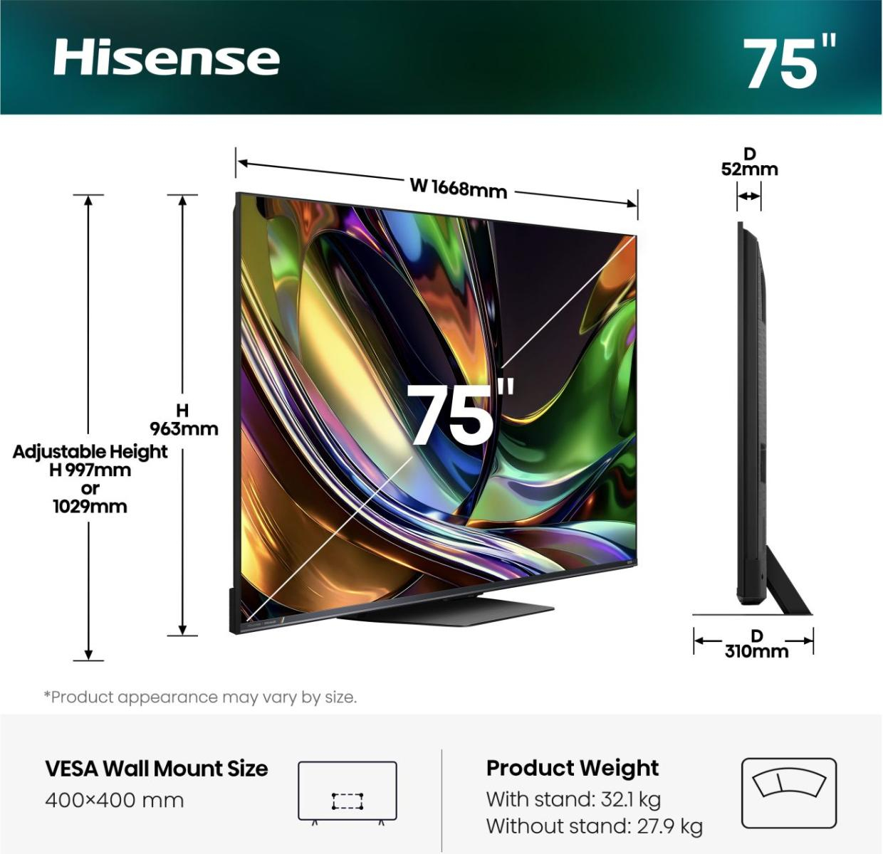 Hisense 75UR8DS TV 190.5 cm (75) 4K Ultra HD Smart TV Wi-Fi Black, Grey