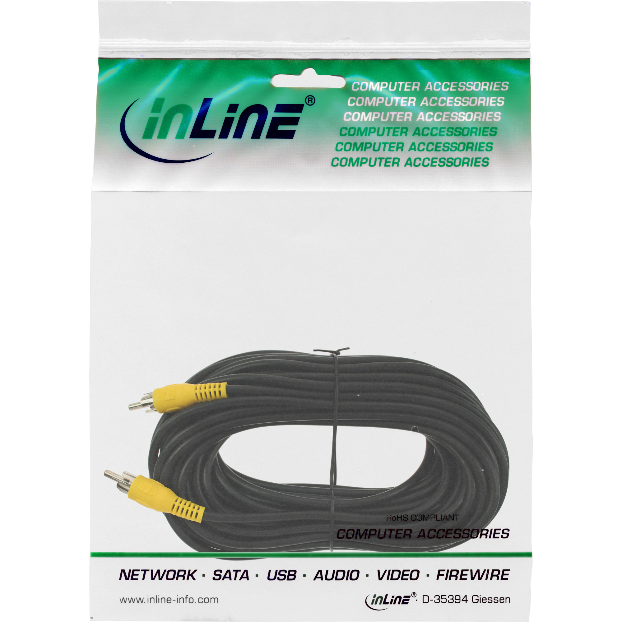 InLine Video cable, 1x RCA M/M, yellow plugs, 10m
