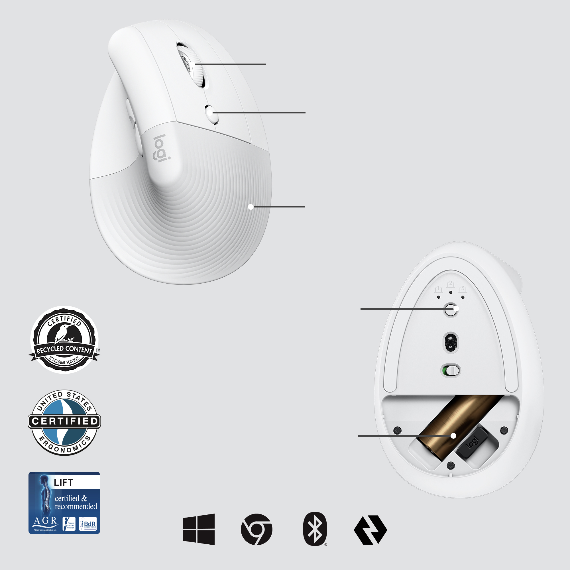 Logitech Lift for Business - vertical mouse - Bluetooth, 2.4 GHz