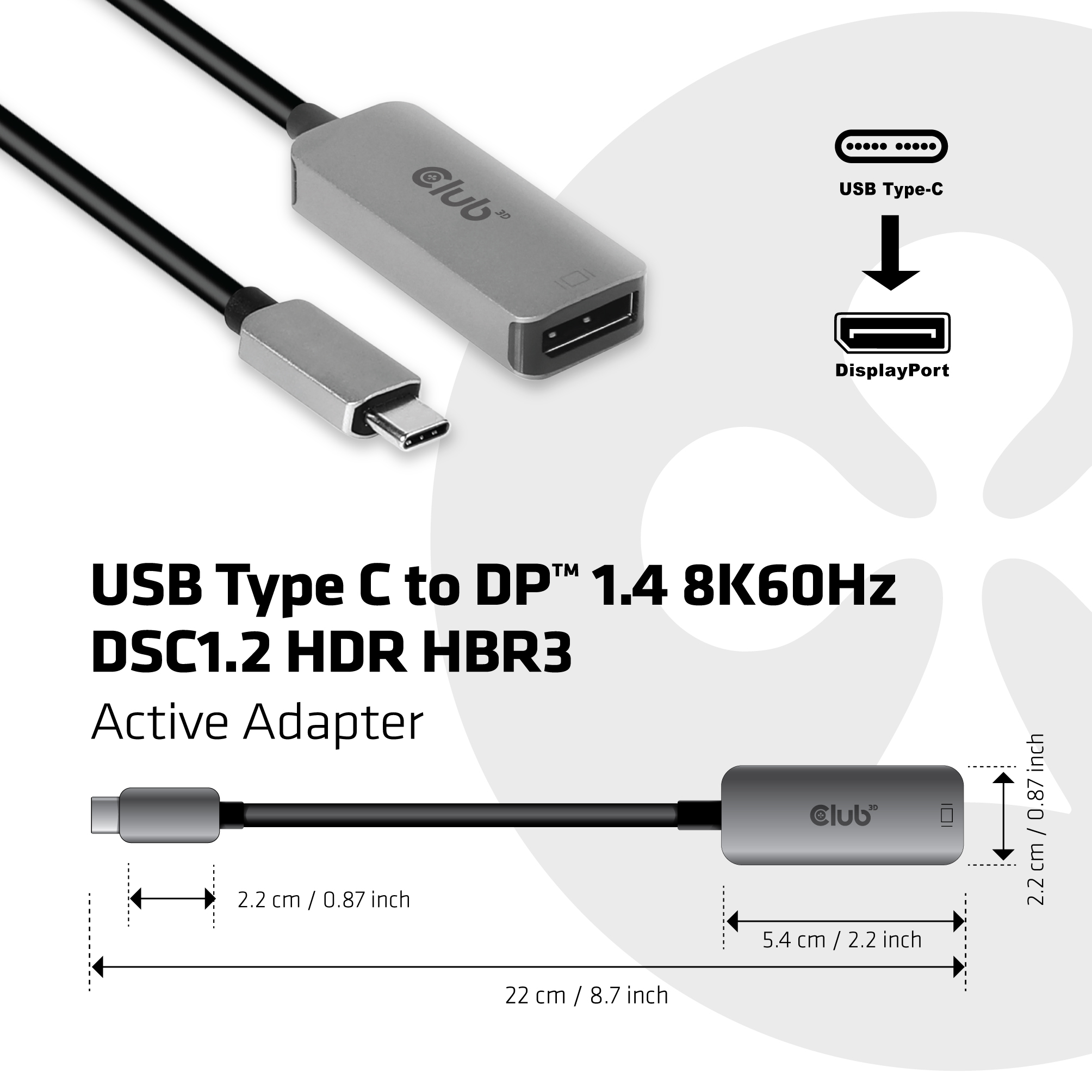 Club 3D CAC-1567 - DisplayPort-Adapter - 24 pin USB-C (M)