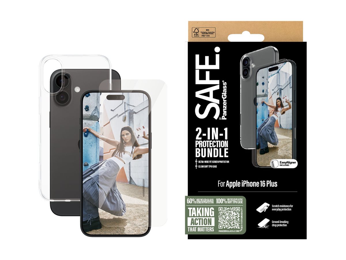 PanzerGlass SAFE. by � 2-in-1 Protection Bundle iPhone 16 Plus Pellicola proteggischermo trasparente Apple 1 pz