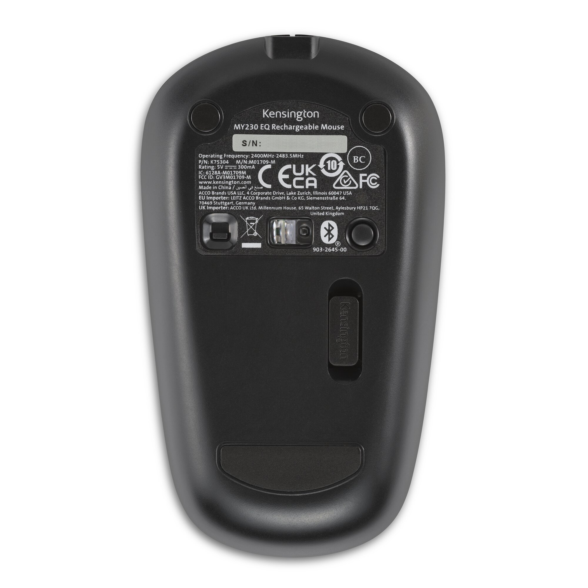 Kensington MY430 EQ - Maus - wiederaufladbar - rechts- und linkshndig - 3 Tasten - kabellos - 2.4 GHz, Bluetooth 5.0 - kabelloser Empfnger (USB)