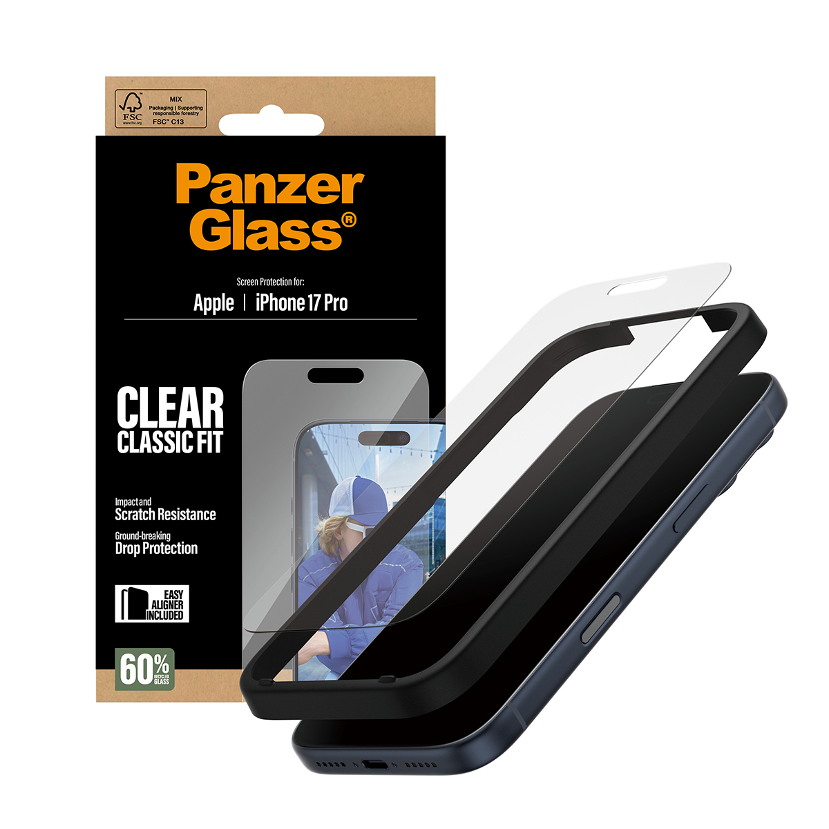 PanzerGlass Screen Protector iPhone 17 Pro Classic Fit w. EasyAligner