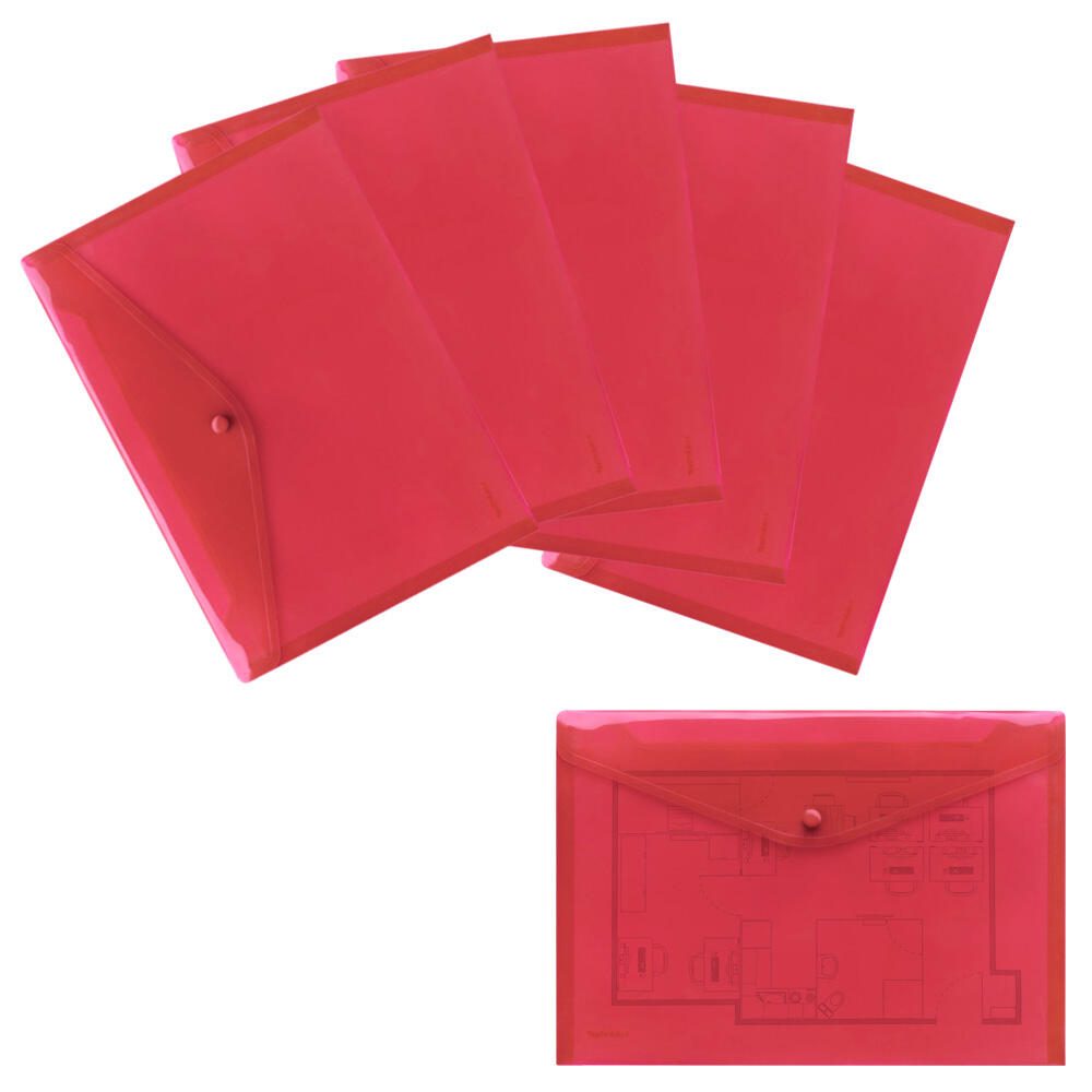 FolderSys Sichttaschen A4 rot transparent PP mit Druckknopf Packung 10 Stck