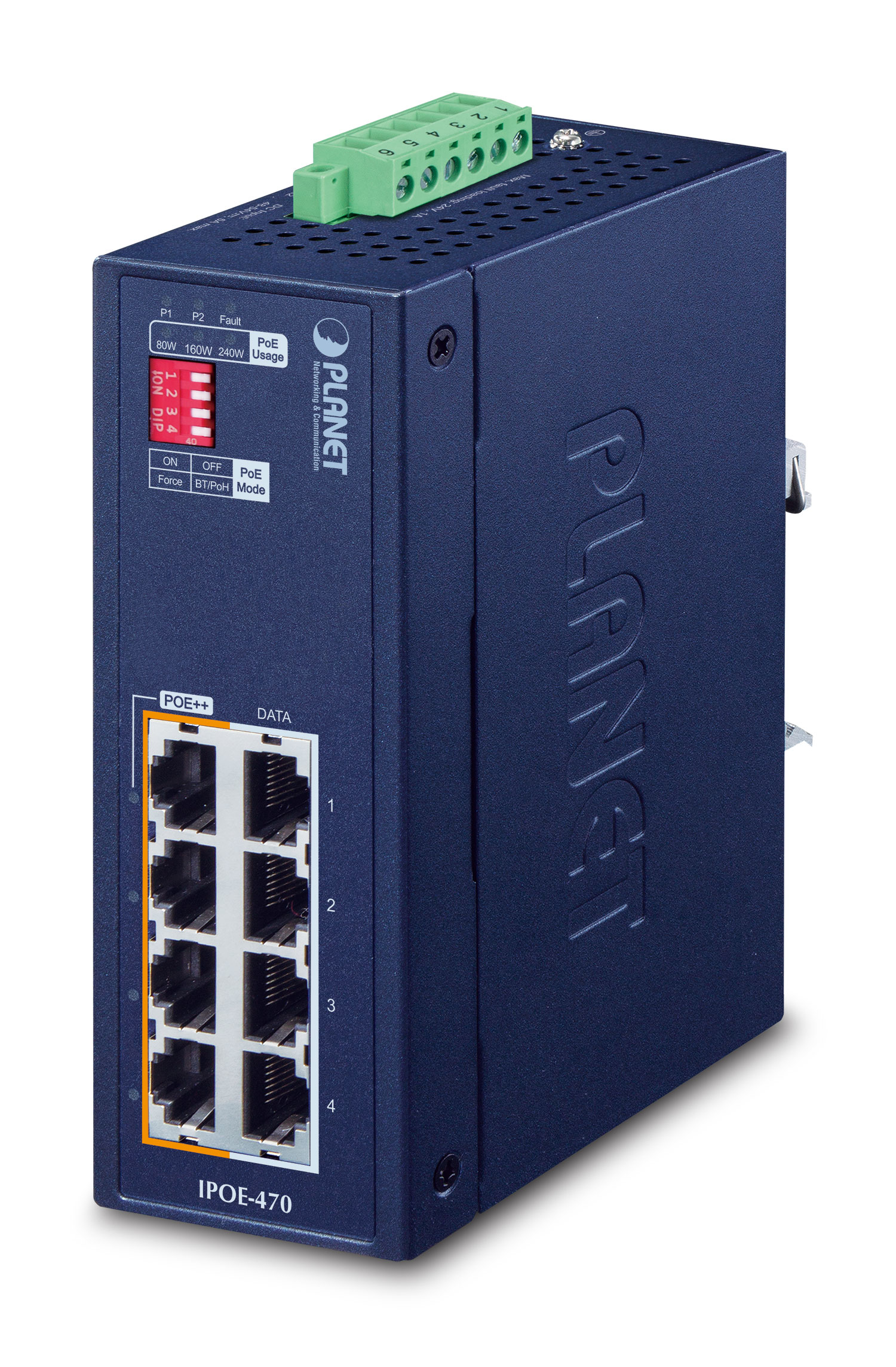 Planet Industrial 4-Port GE 802.3bt PoE++ Injector Hub - Hub - 0,1 Gbps