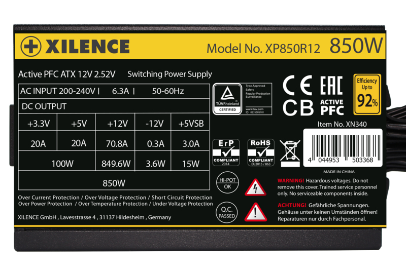 Xilence Performance A+ XN340 | XP850R12 unidad de fuente de alimentaci�n 850 W 20+4 pin ATX ATX Negro
