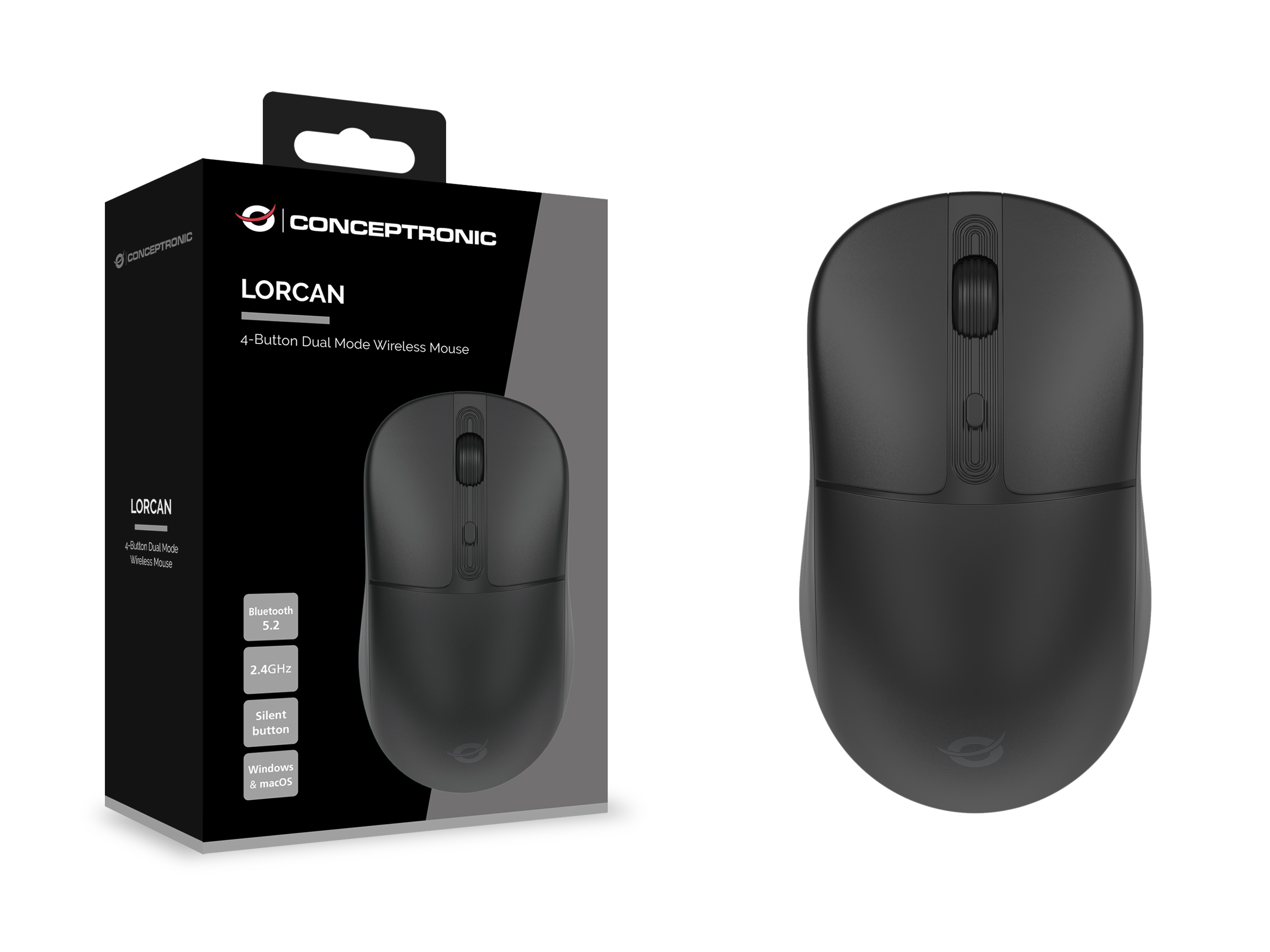 Conceptronic LORCAN04B souris Bureau Ambidextre RF sans fil + Bluetooth Optique 1600 DPI