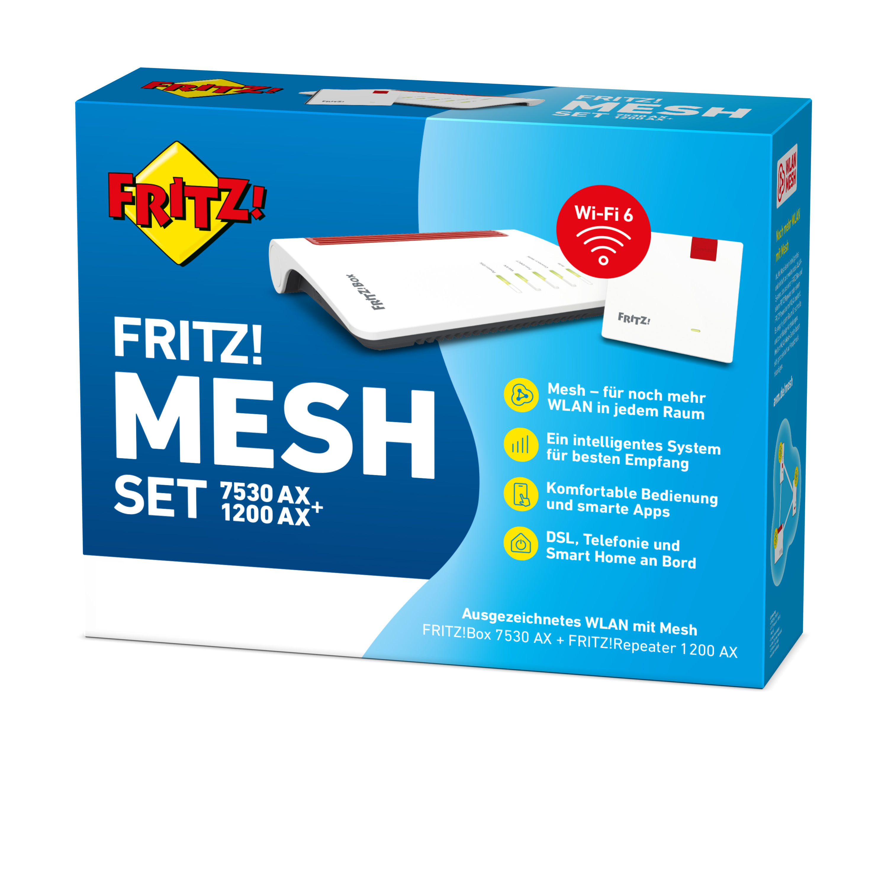 FRITZ! Mesh Set 7530 AX + 1200 AX Bi-bande (2,4 GHz / 5 GHz) Wi-Fi 6 (802.11ax) Rouge, Blanc 4 3G Interne
