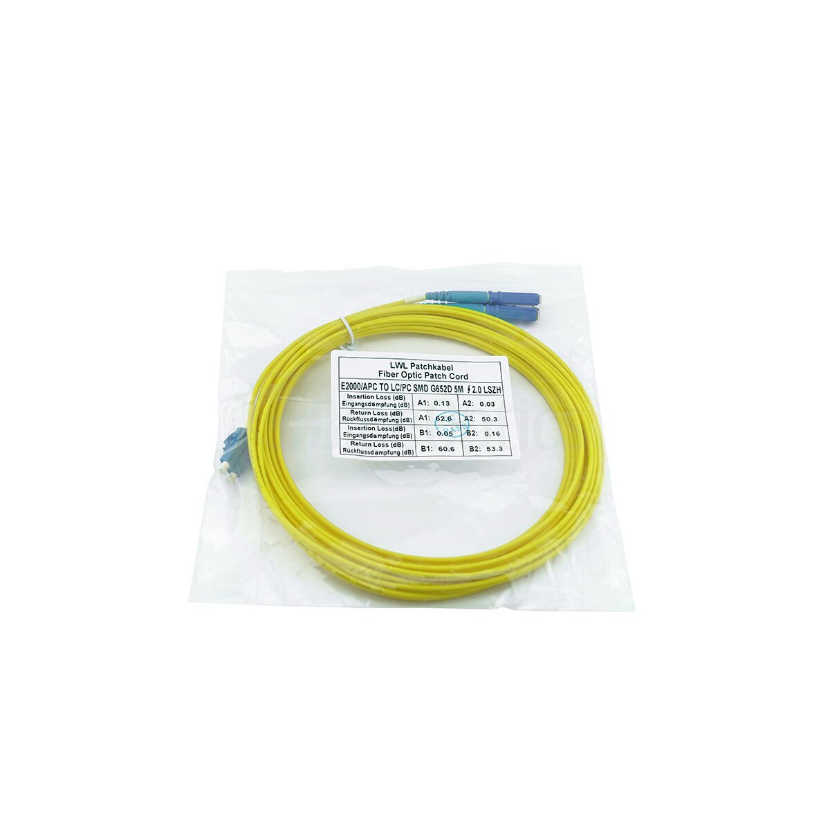 BlueOptics SFP3138BU20MK cable de fibra optica 20 m 2x LC 2x E-2000 (LSH) G.657.A1 Amarillo