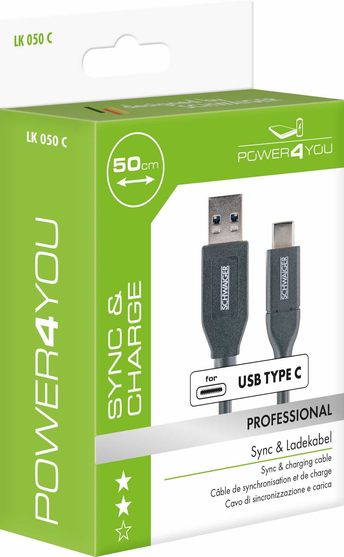 Schwaiger LK 050 C c�ble USB 0,5 m USB 3.2 Gen 2 (3.1 Gen 2) USB A USB C Noir