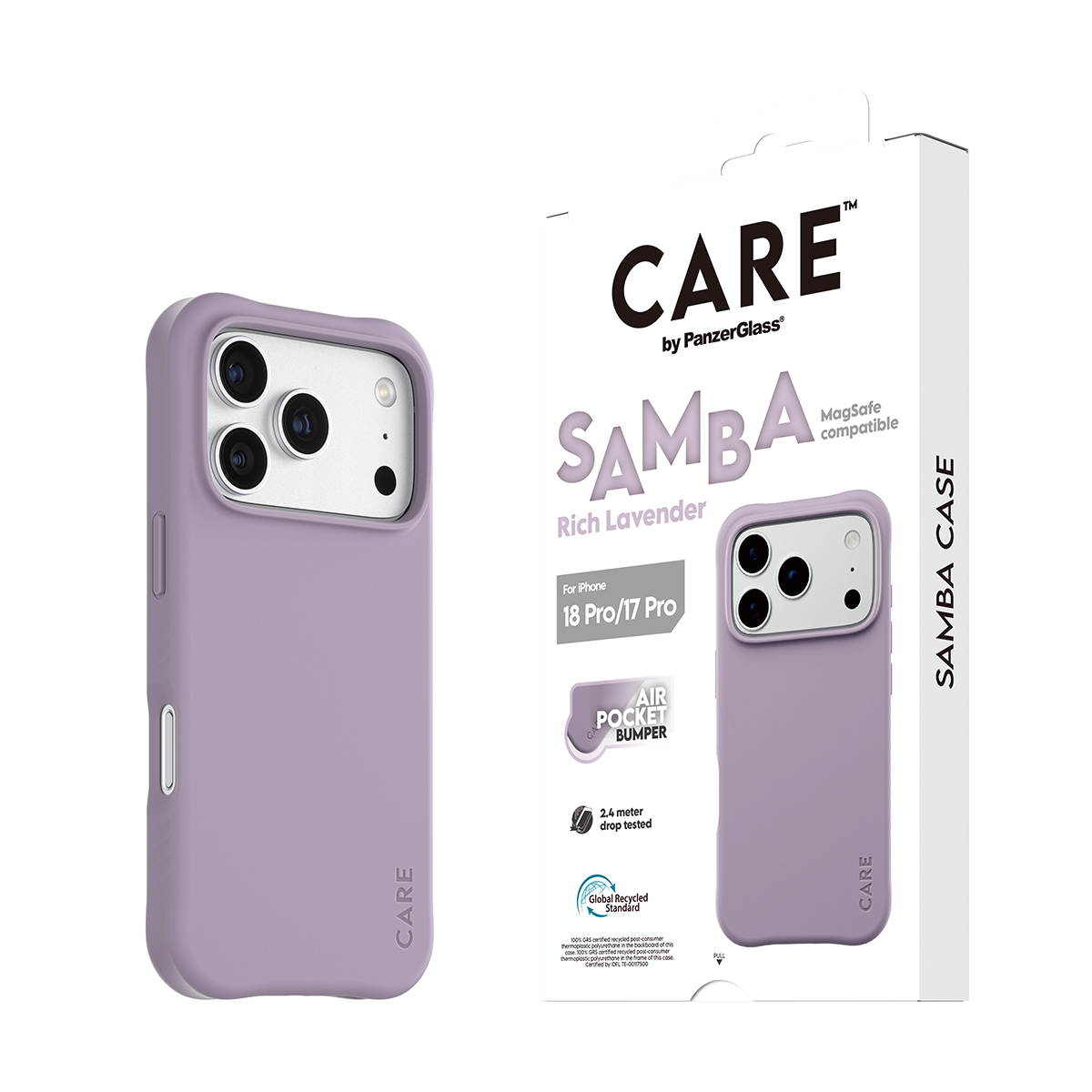 PanzerGlass CARE by � Samba Case Rich Lavender w. White MagSafe iPhone 18 Pro | 17 Pro funda para tel�fono m�vil P�rpura