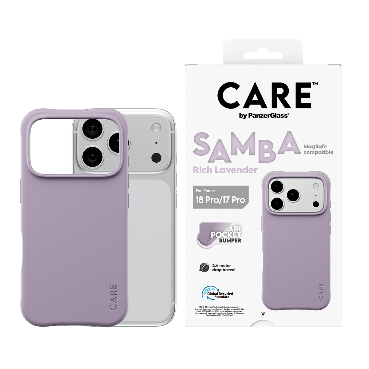 PanzerGlass CARE by � Samba Case Rich Lavender w. White MagSafe iPhone 18 Pro | 17 Pro funda para tel�fono m�vil P�rpura