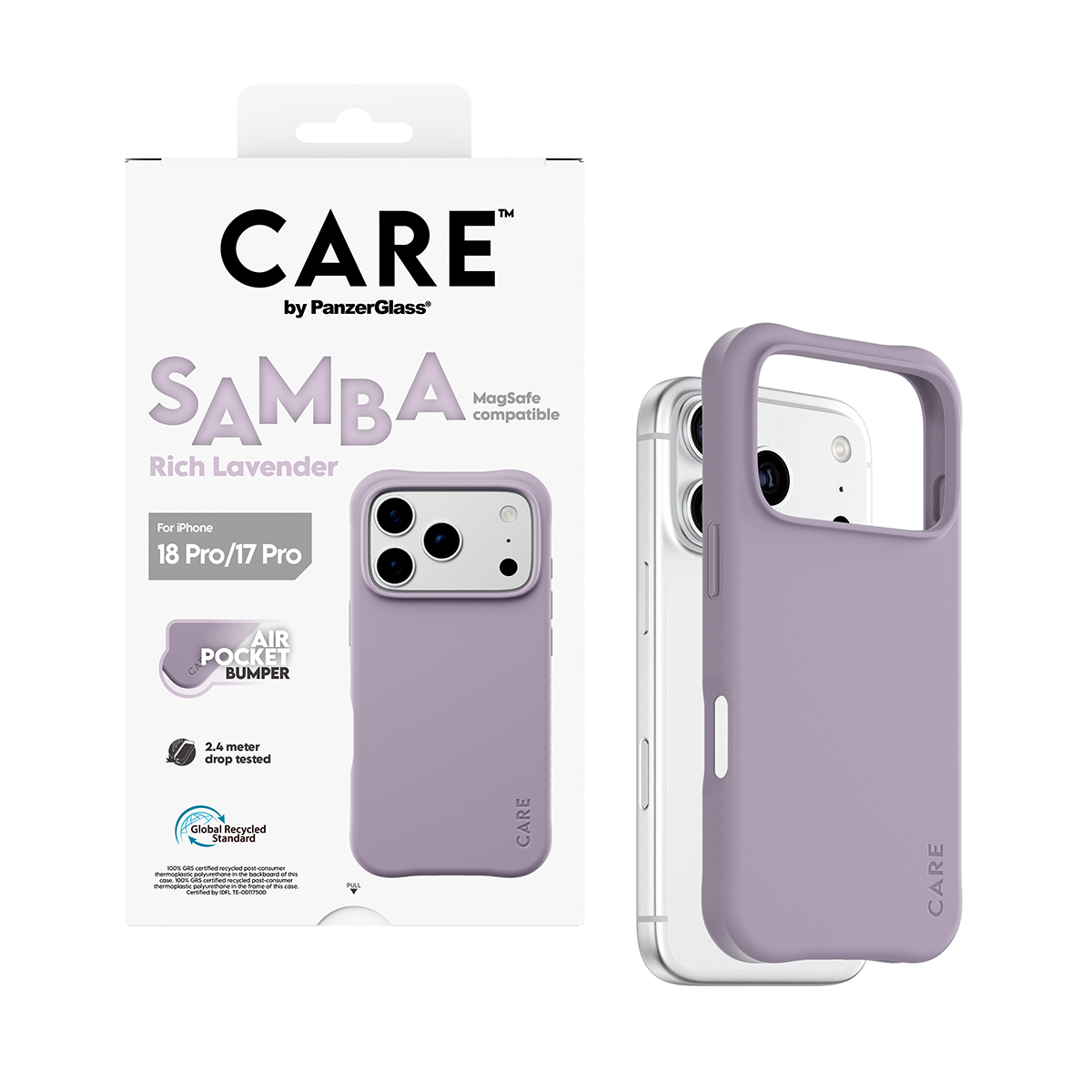 PanzerGlass CARE by � Samba Case Rich Lavender w. White MagSafe iPhone 18 Pro | 17 Pro funda para tel�fono m�vil P�rpura